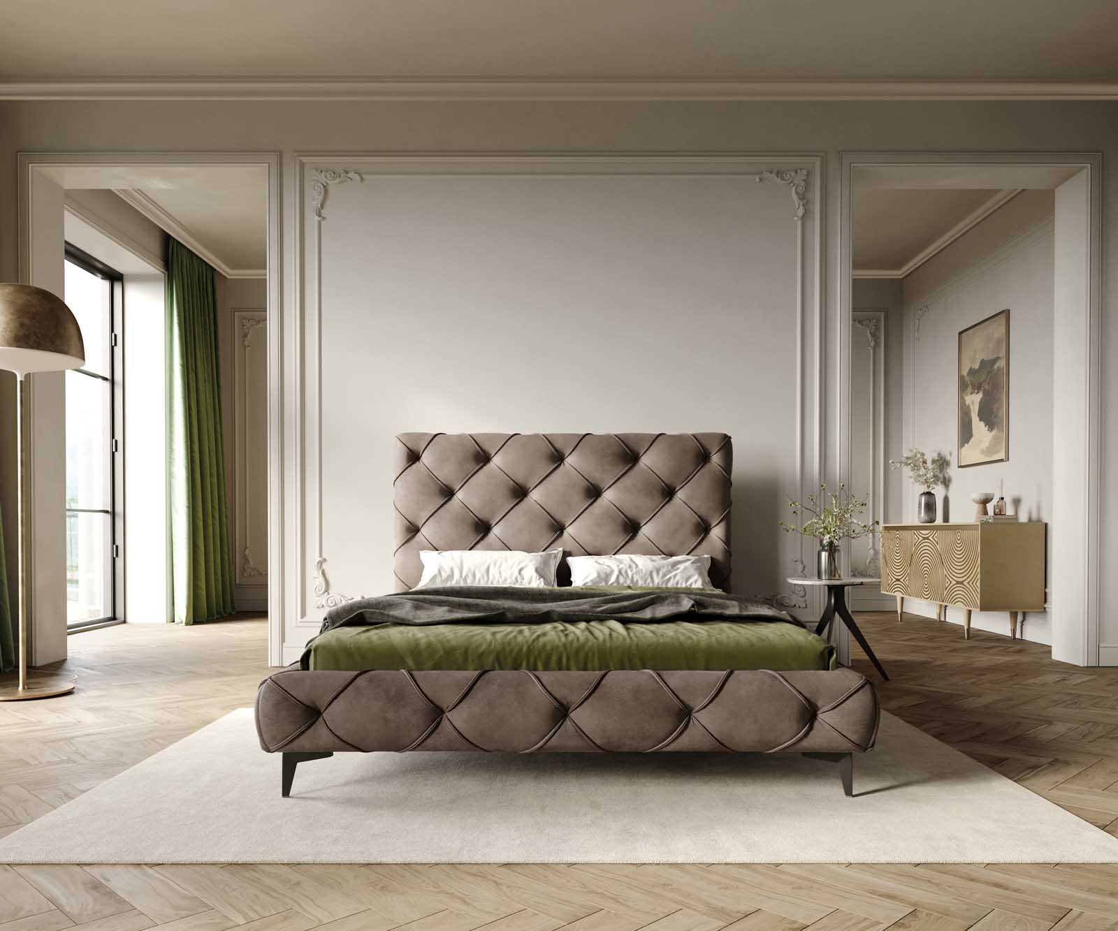 Polsterbettgestell Nayara 140x200 cm Mikrofaser Taupe Vintage 1
