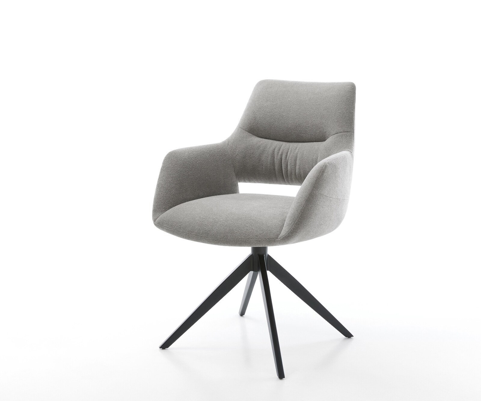 Drehstuhl Yago-Flex mit Armlehnen Strukturstoff Soft Grau Kreuzgestell breit Schwarz 360° drehbar Wippfunktion Taschenfederkern