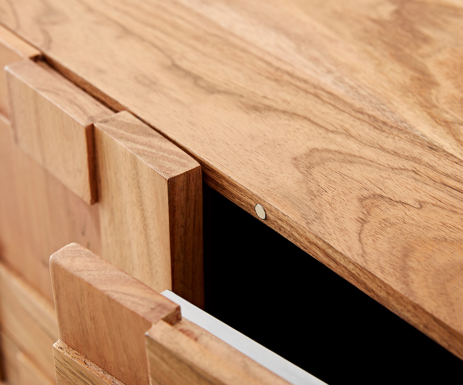 Sideboard Puzzle 175 cm Akazie Natur 3 Türen Winkelfuß Edelstahl 5