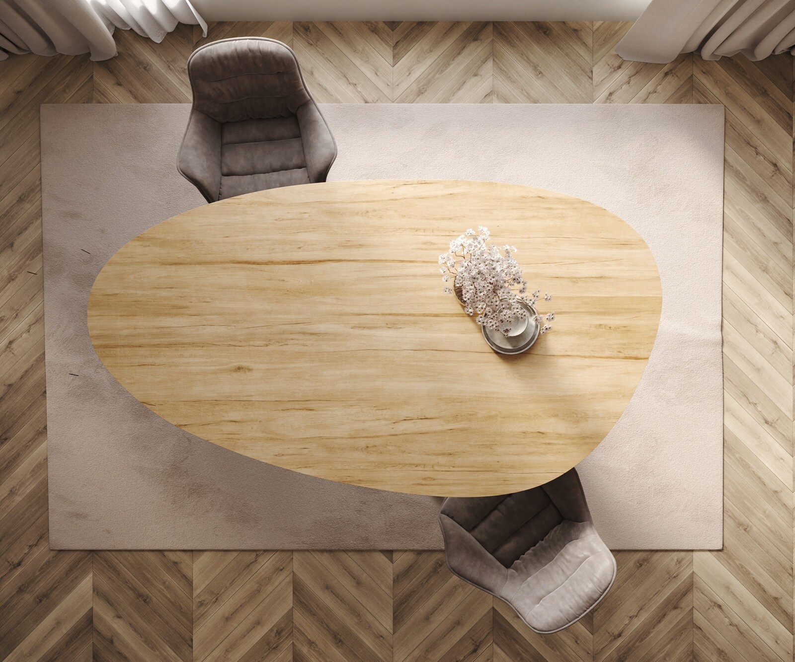 Esstisch Edge Oval 220x120 Keramik Laminam® Sabbia Eichefarbig Pilier Metall Effektfinish Titan 6