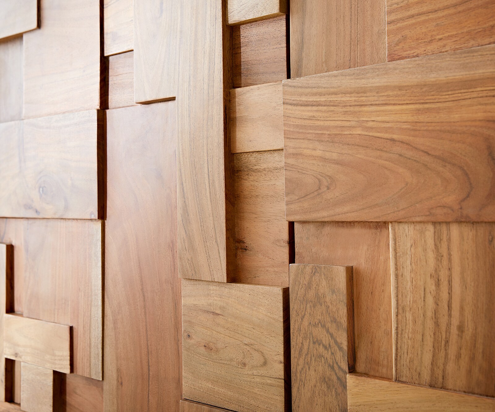 Sideboard Puzzle 175 cm Akazie Natur 3 Türen Winkelfuß Edelstahl 2