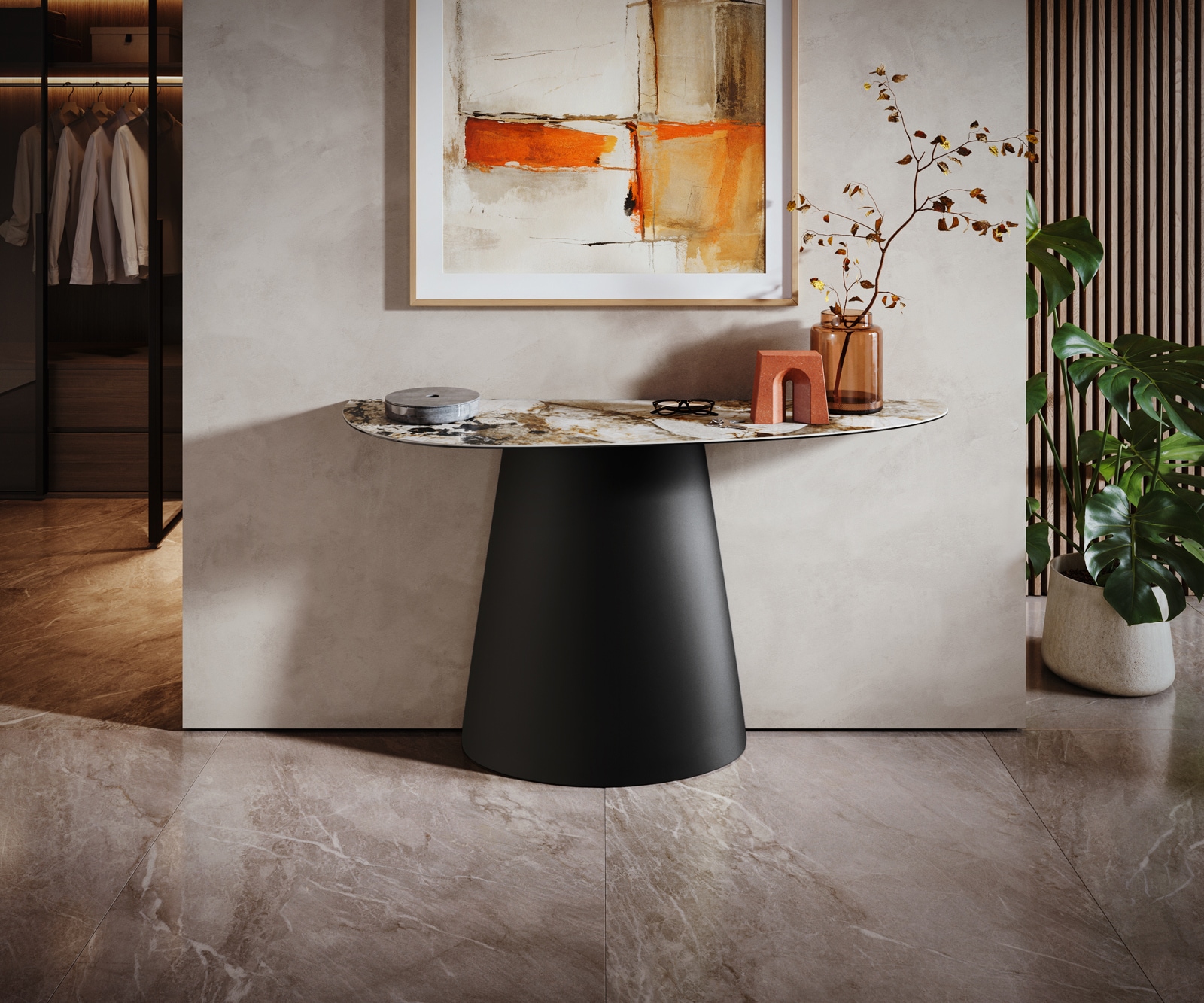 Konsolentisch Edge Oval 140x40 cm Keramik Patagonia Poliert Conos Metall Schwarz 3