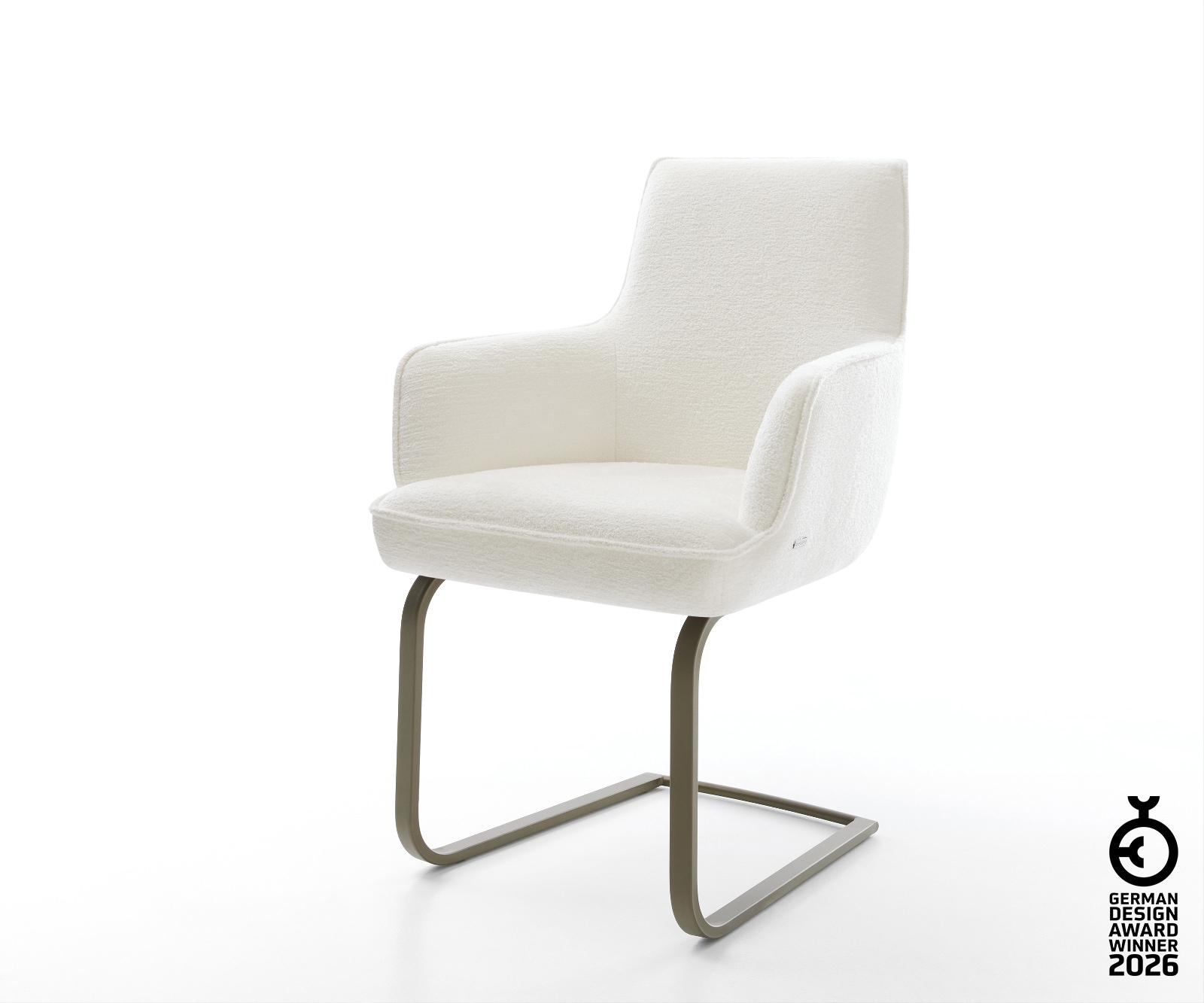 Freischwinger Heira-Flex mit Armlehnen Bouclé Soft Beige Freischwinger flach Effektfinish Titan Taschenfederkern