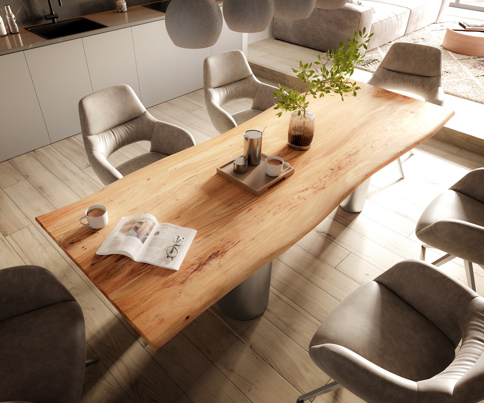 Esstisch Edge 260x100 Akazie Natur Pilier Edelstahl gebürstet Live-Edge 3