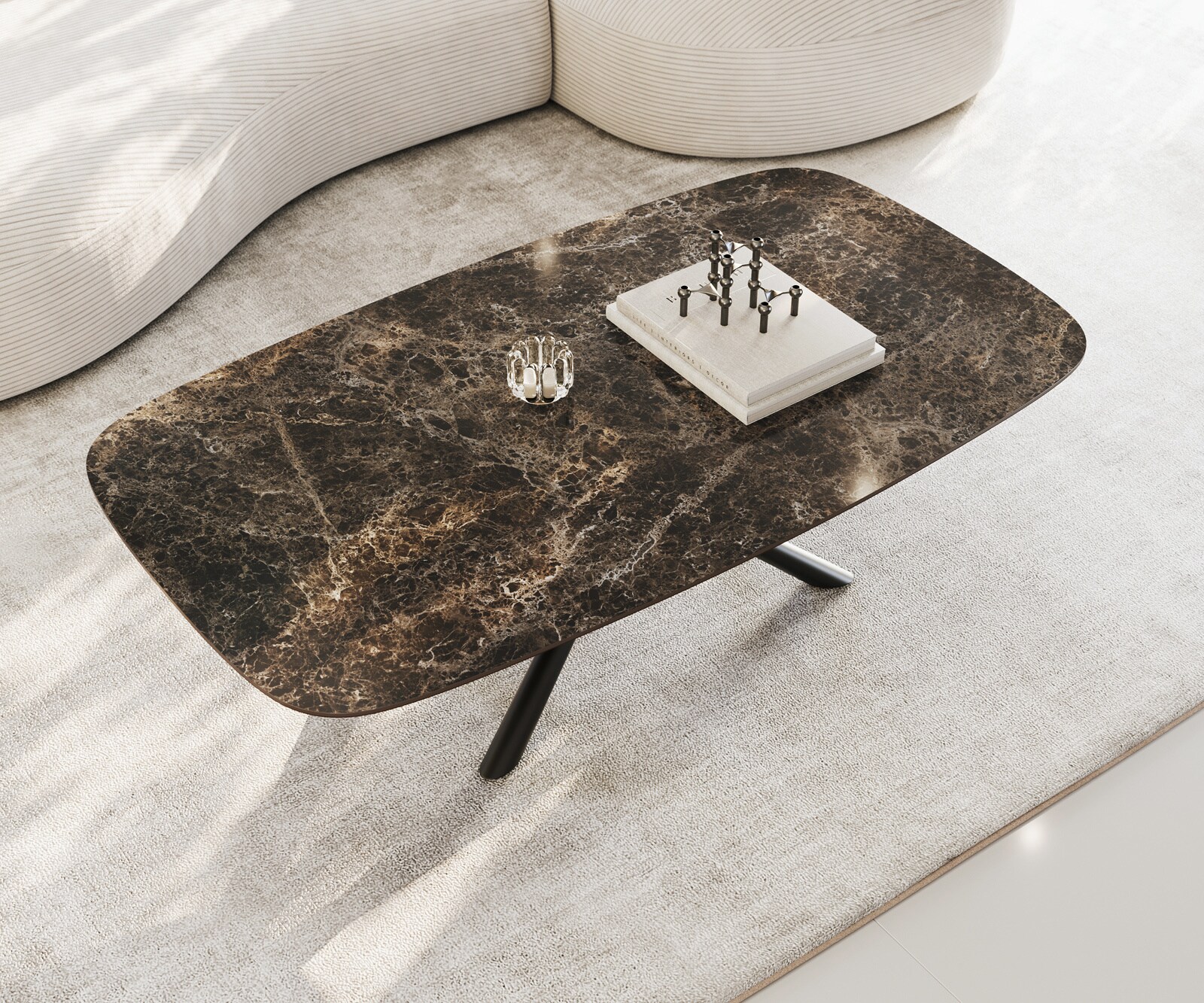 Couchtisch Edge Boot 140x80 cm Keramik Laminam® Emperador Extra Lucidato Dunkelbraun Sarity Metall Schwarz 3