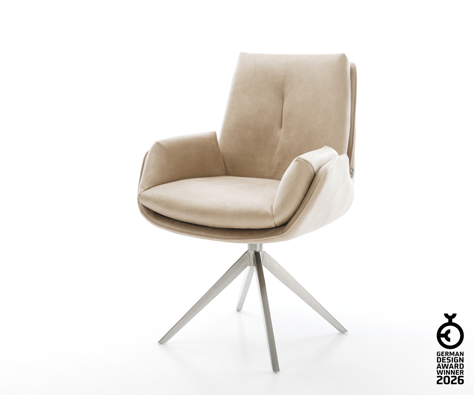 Drehstuhl Clea-Flex Mikrofaser Beige Vintage Kreuzgestell breit Edelstahl 360° drehbar Wippfunktion 1