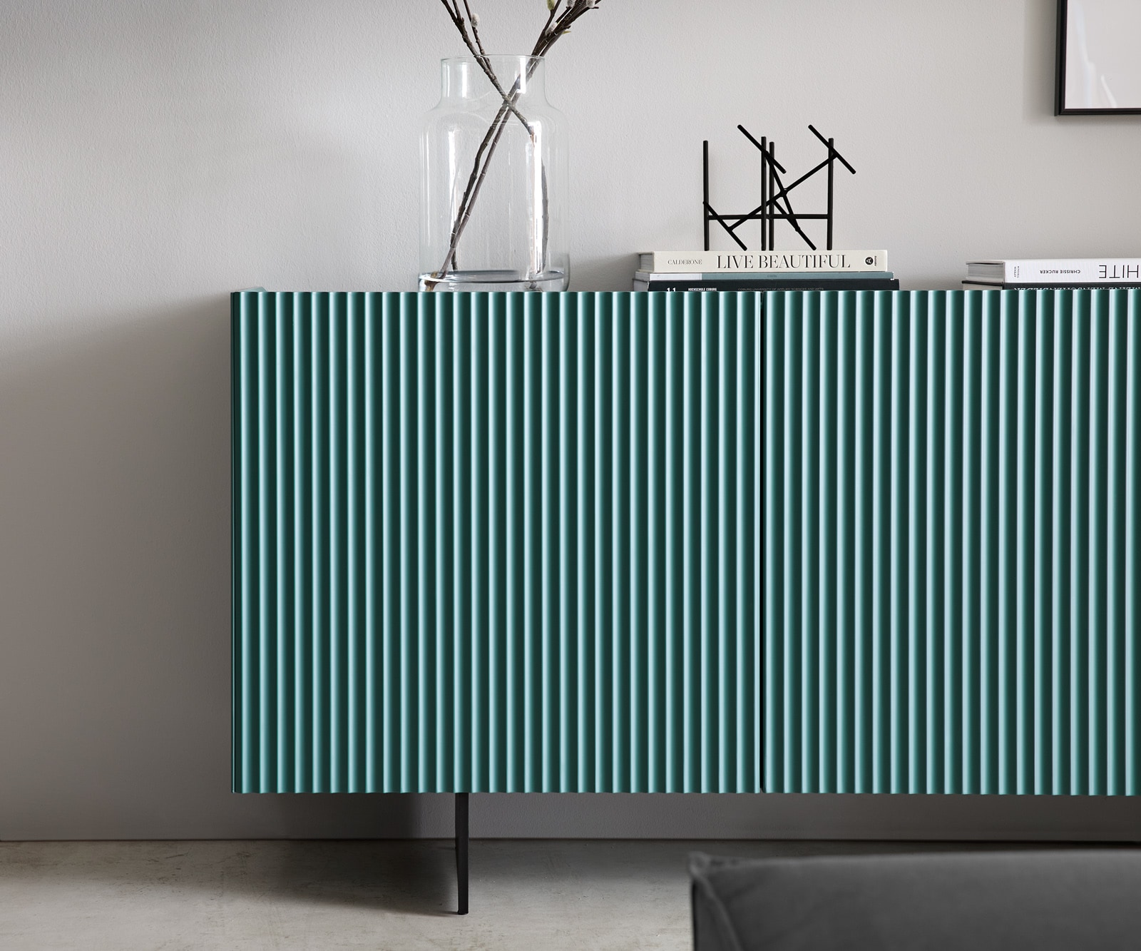 Sideboard Kelani 180 cm Petrol 3 Türen Fuß schwebend Metall Schwarz 4 Sideboard Kelani 180 cm Petrol 3 Türen Fuß schwebend Metall Schwarz 4