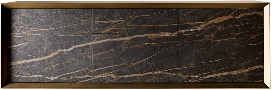 Sideboard Yori 200 cm Metallic Gold 2 Türen 3 Schubladen Keramik Laminam®Noir Desir Braun