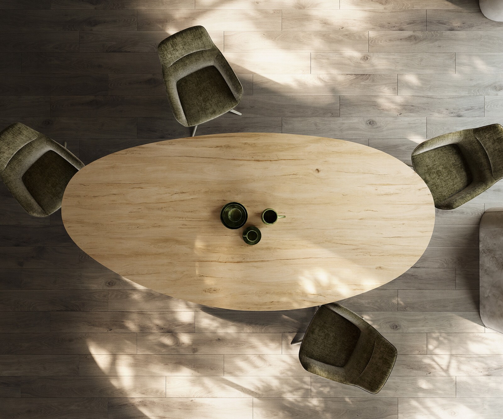 Esstisch Edge Oval 280x130 cm Keramik Laminam® Sabbia Eichefarbig Metall Schräg Effektfinish Titan 5