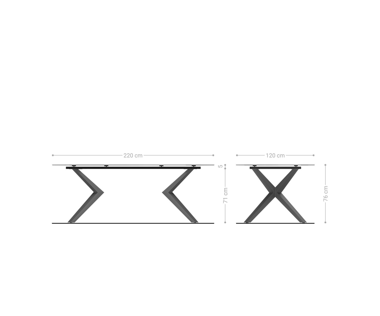 Esstisch Edge Oval 220x120 Keramik Minas Melange Weiß-Beige Zenthara kantig Metall Effektfinish Titan 7