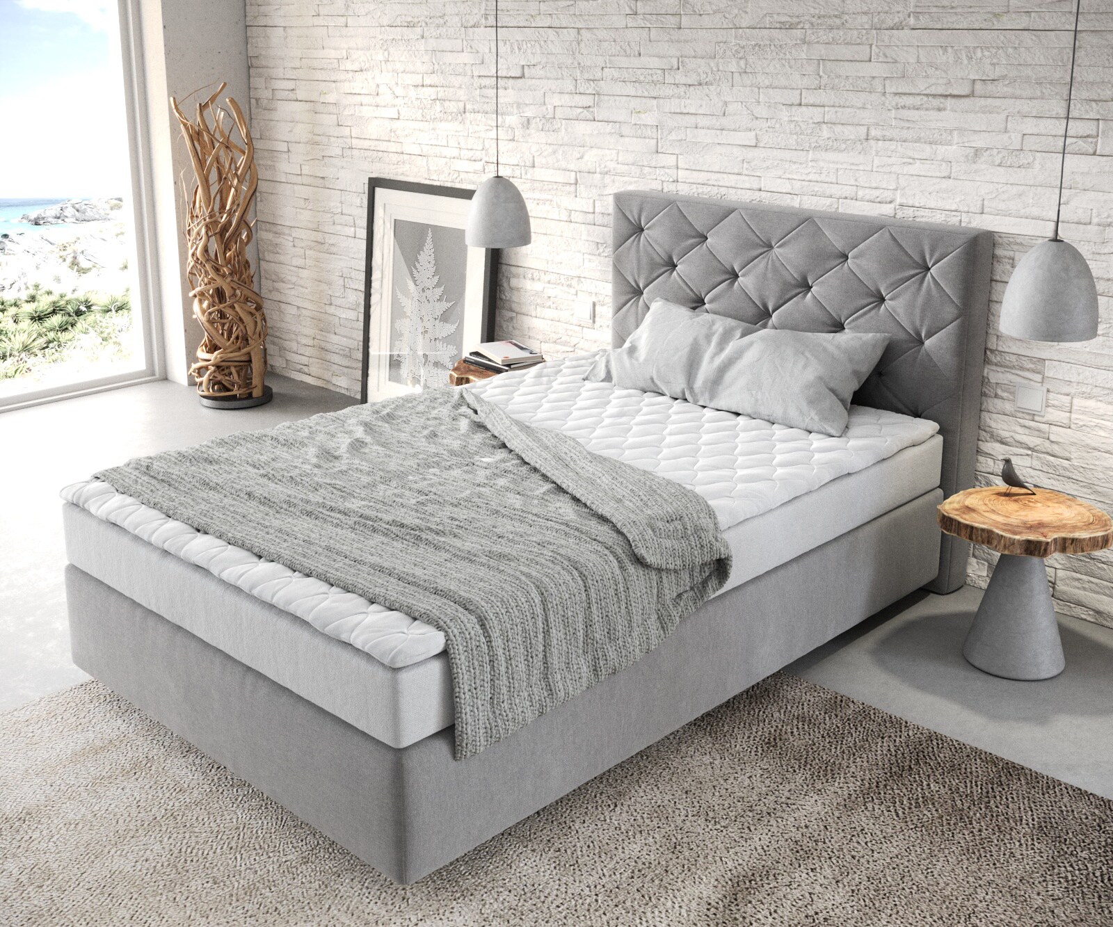 Boxspringbett Dream-Great 120x200 cm Mikrofaser Grau mit Matratze und Topper 3