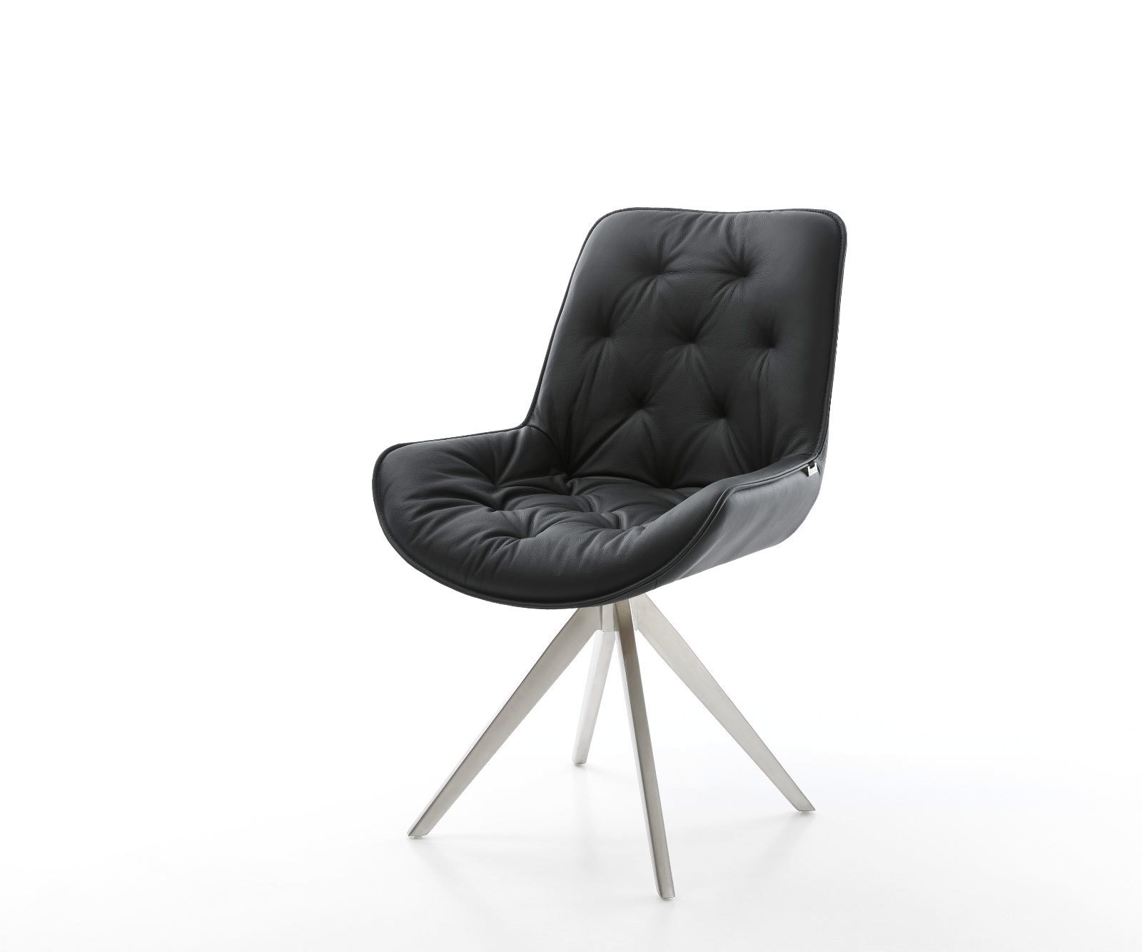 Esszimmerstuhl Taimi-Flex Echt-Leder Schwarz Kreuzgestell kantig Edelstahl Esszimmerstuhl Taimi-Flex Echt-Leder Schwarz Kreuzgestell kantig Edelstahl