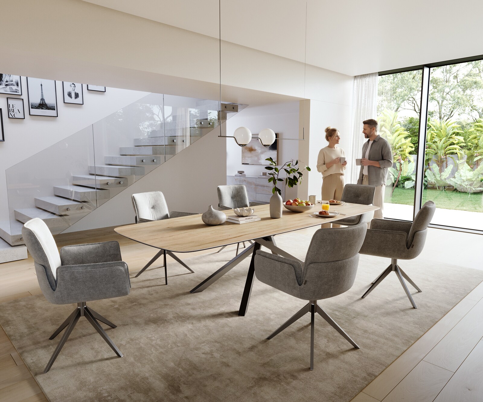 Esstisch Edge Boot 300x120 cm Keramik Laminam® Sabbia Eichefarbig Kreuzgestell Rechteck Edelstahl Graphit 6