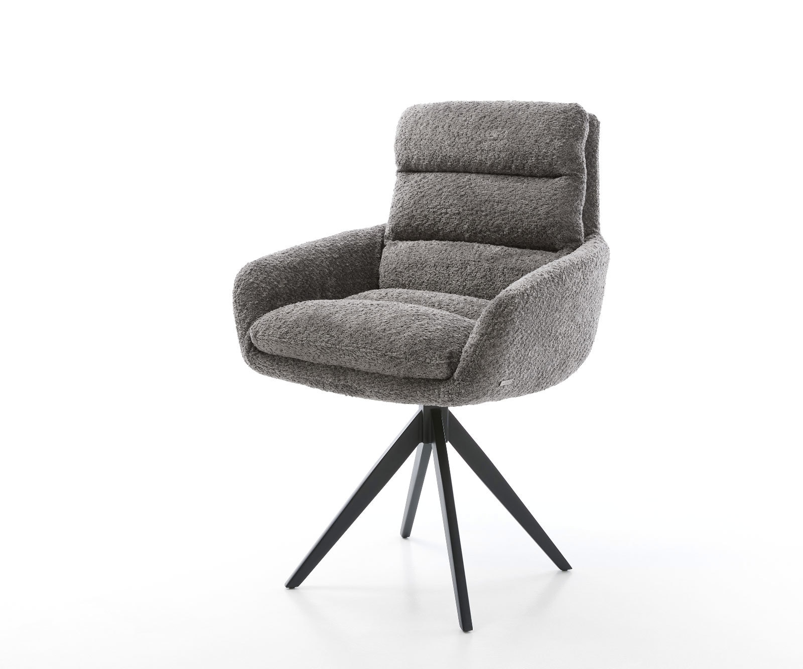 Esszimmerstuhl Abelia-Flex mit Armlehnen Bouclé Grau Kreuzgestell kantig Schwarz Esszimmerstuhl Abelia-Flex mit Armlehnen Bouclé Grau Kreuzgestell kantig Schwarz