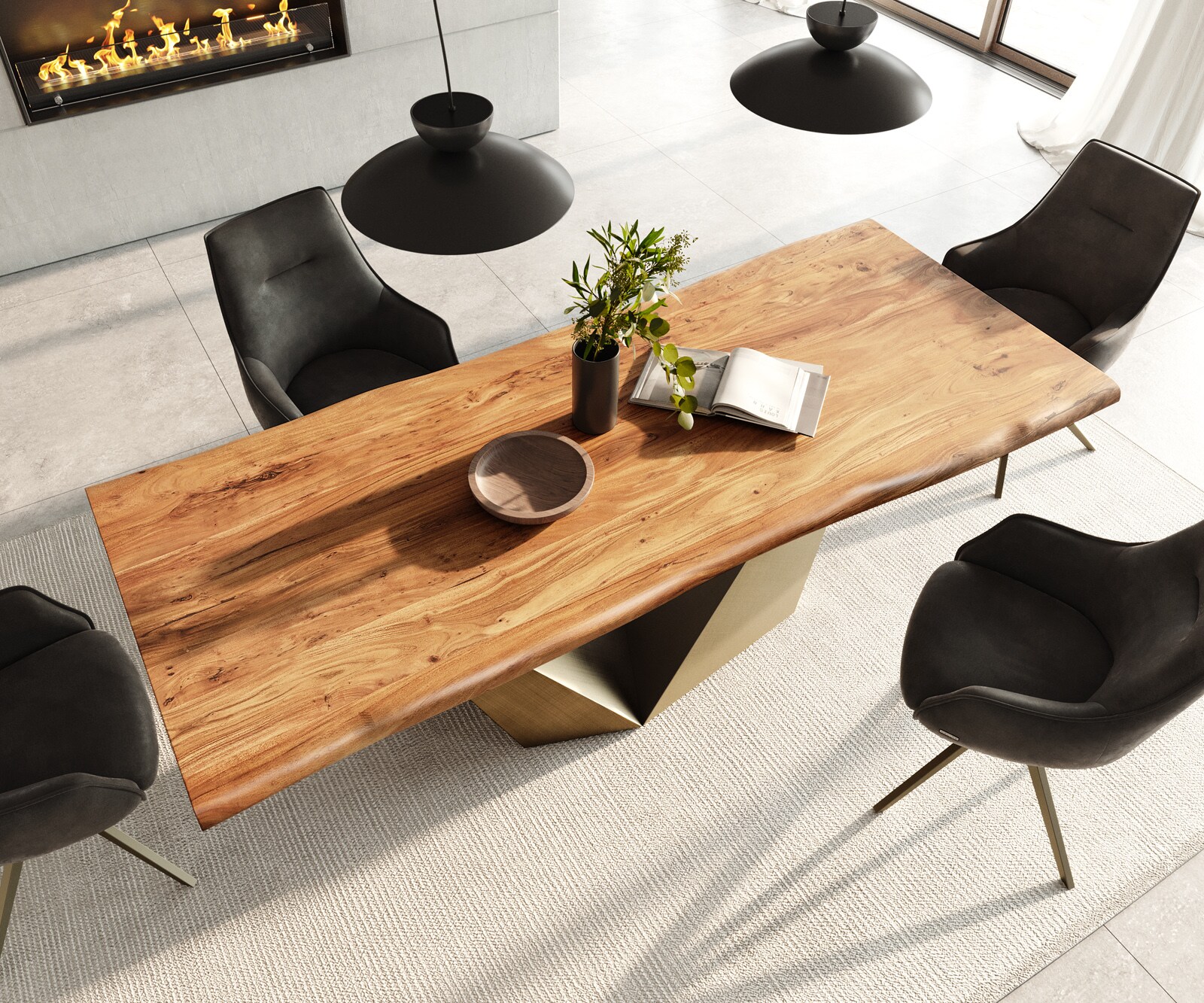Esstisch Edge 240x100 Akazie Natur Prisma Metallic Gold Live-Edge 4