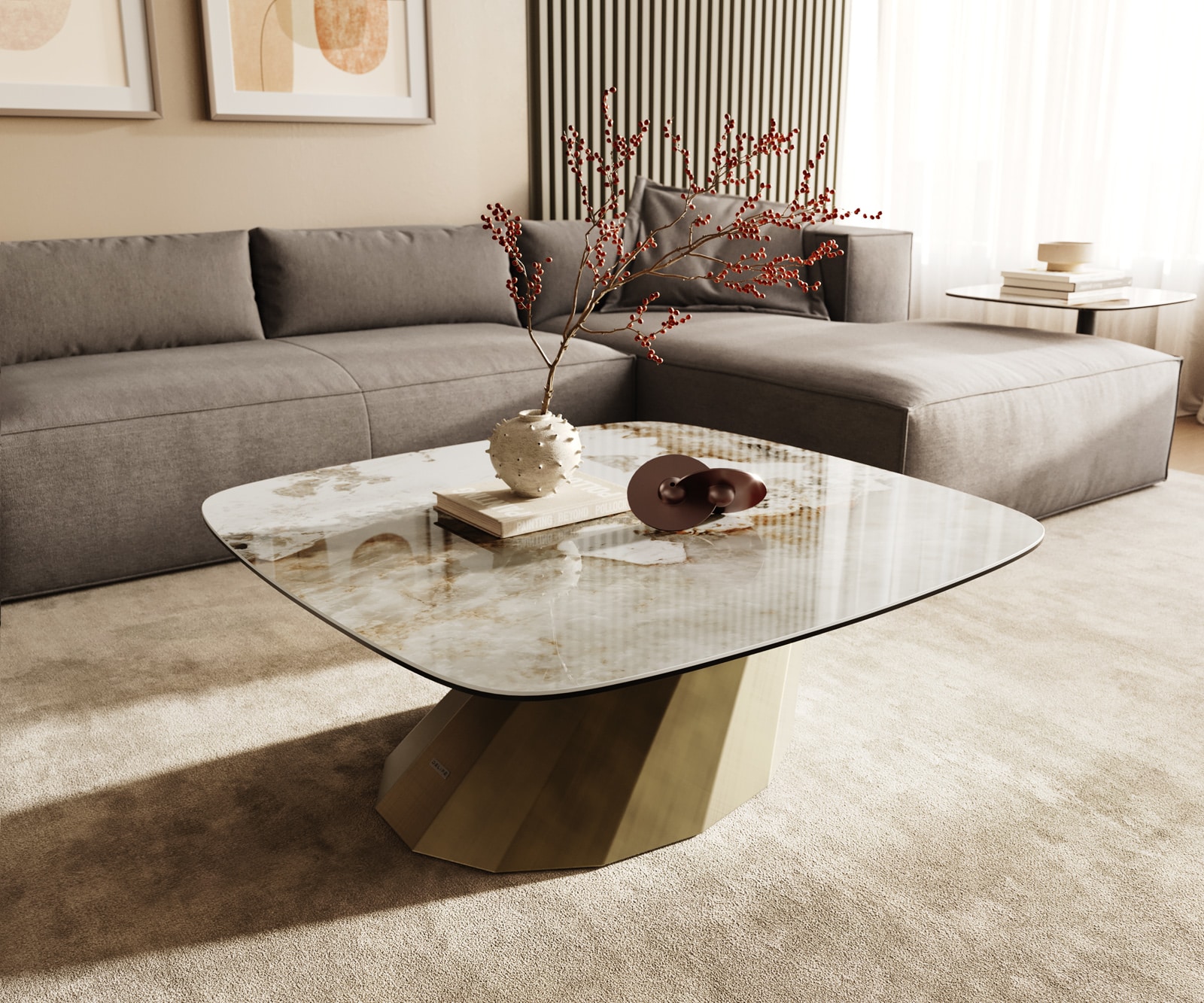 Couchtisch Edge Boot 90x90 cm Keramik Minas Melange Parabi Metallic Gold Couchtisch Edge Boot 90x90 cm Keramik Minas Melange Parabi Metallic Gold