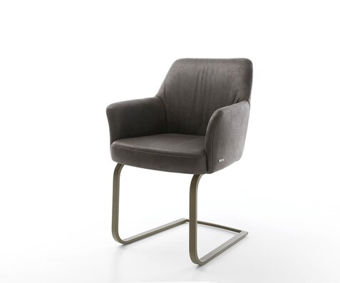 Freischwinger Xana-Flex mit Armlehnen Mikrofaser Anthrazit Vintage Freischwinger flach Effektfinish Titan Taschenfederkern