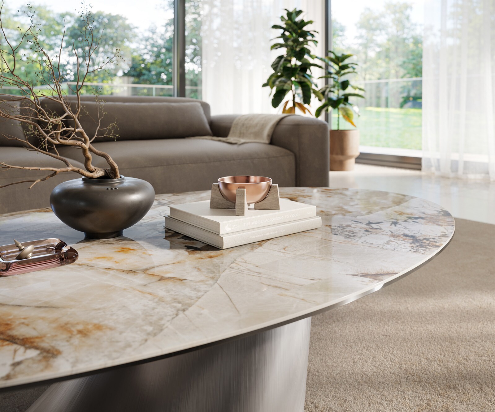 Couchtisch Edge Oval 140x80 cm Keramik Patagonia Poliert Conis Edelstahl gebürstet 5