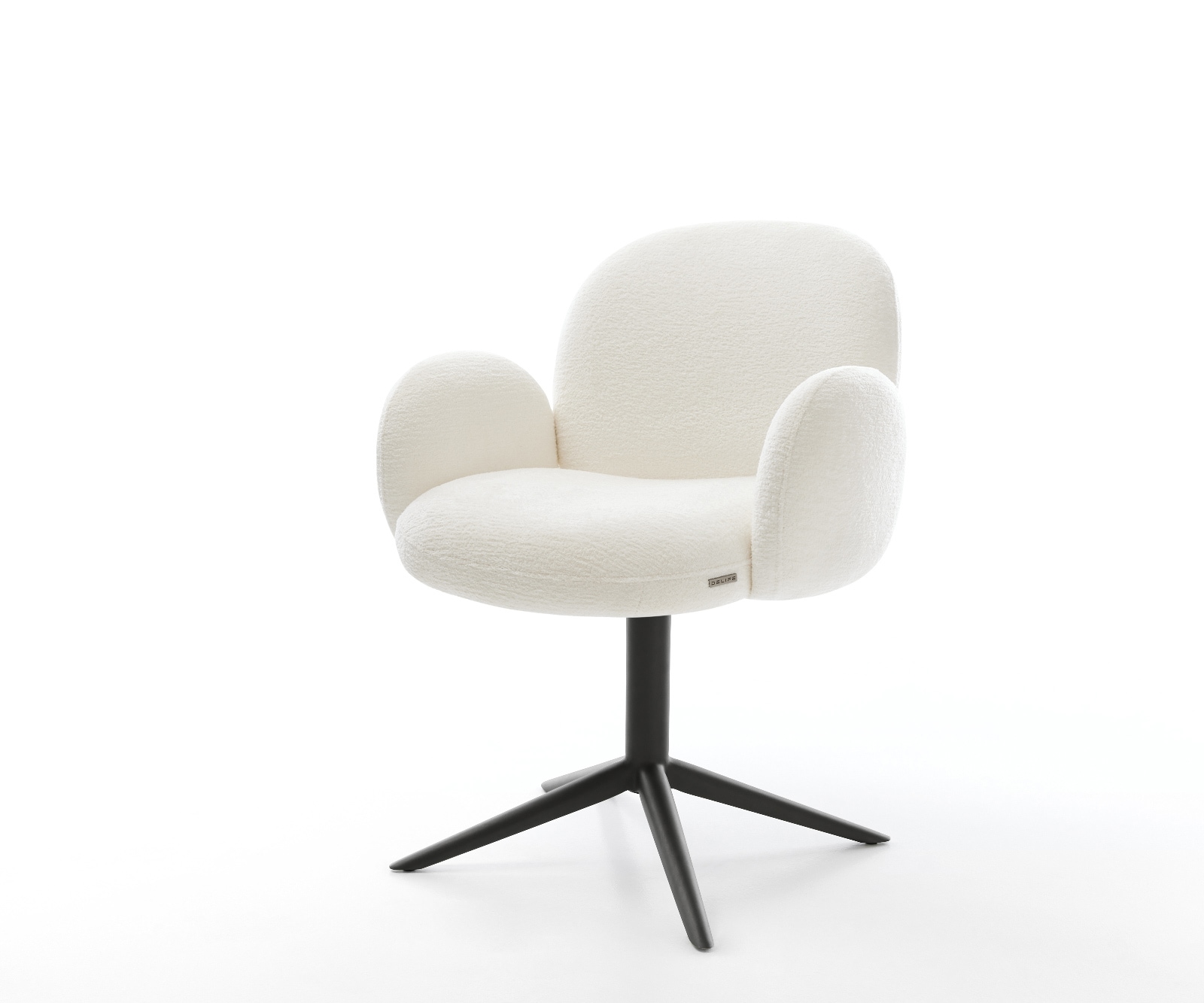 Drehstuhl Nube-Flex mit Armlehnen Bouclé Soft Beige Fußkreuz Schwarz 360° drehbar Wippfunktion Taschenfederkern