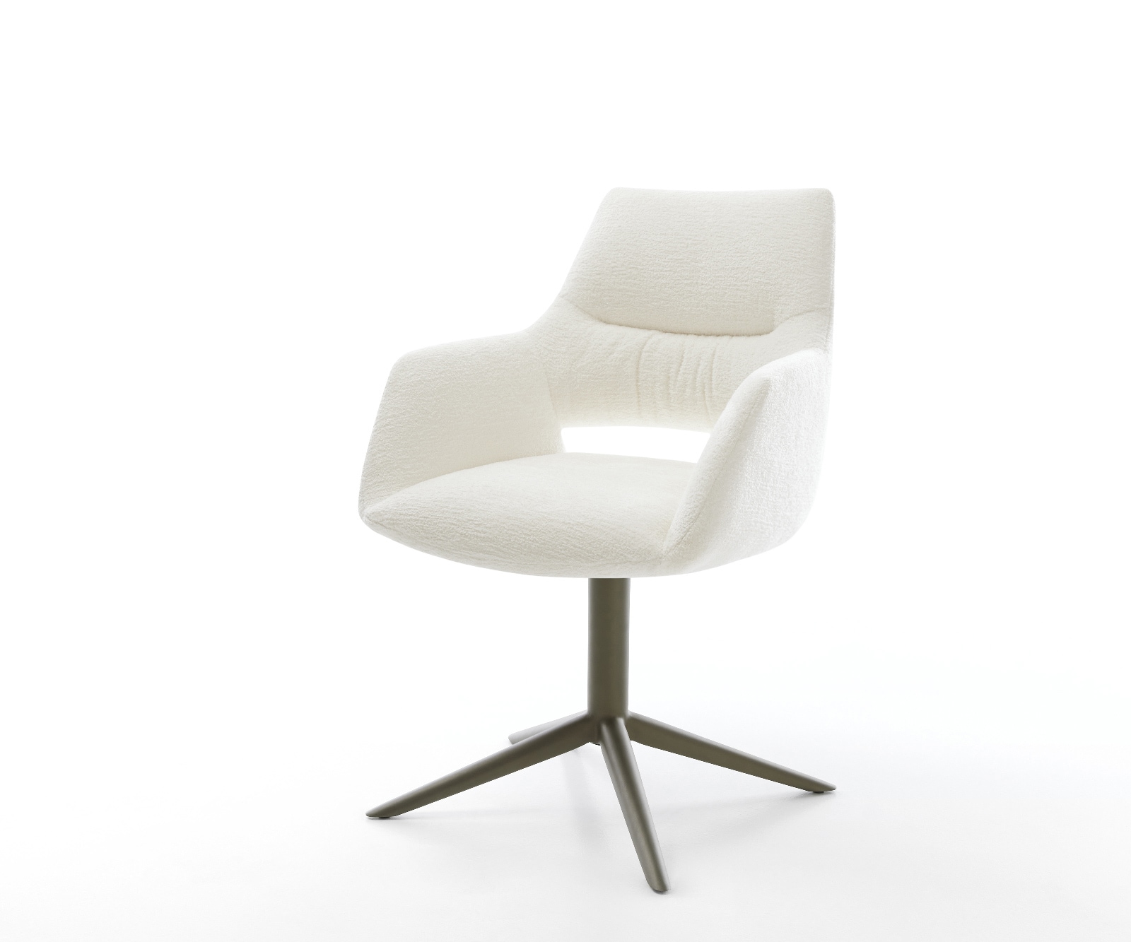 Drehstuhl Yago-Flex mit Armlehnen Bouclé Soft Beige Fußkreuz Effektfinish Titan 360° drehbar Wippfunktion Taschenfederkern