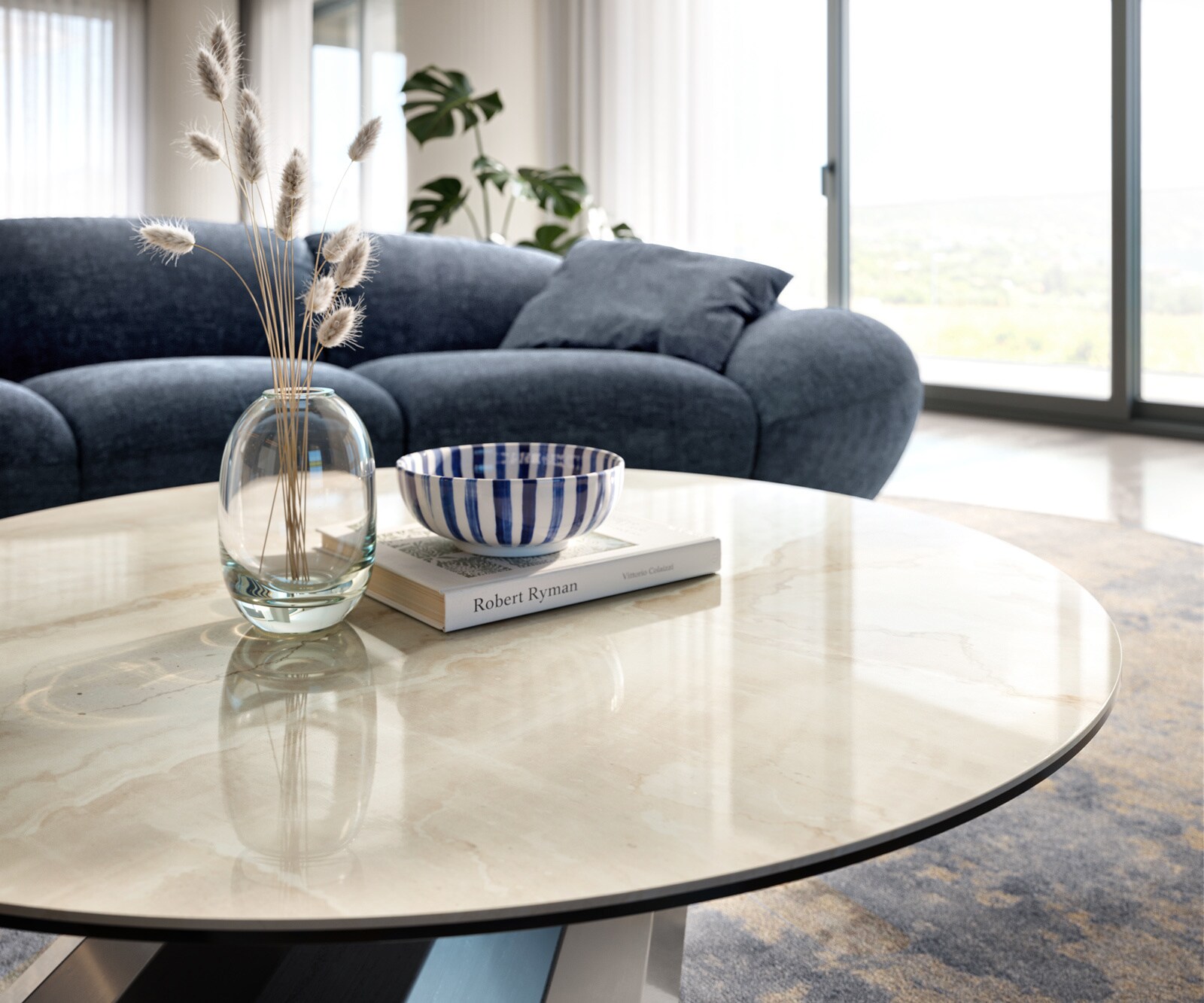 Couchtisch Edge Rund 100x100 cm Keramik Onyx Champagne Parabi Edelstahl gebürstet 4