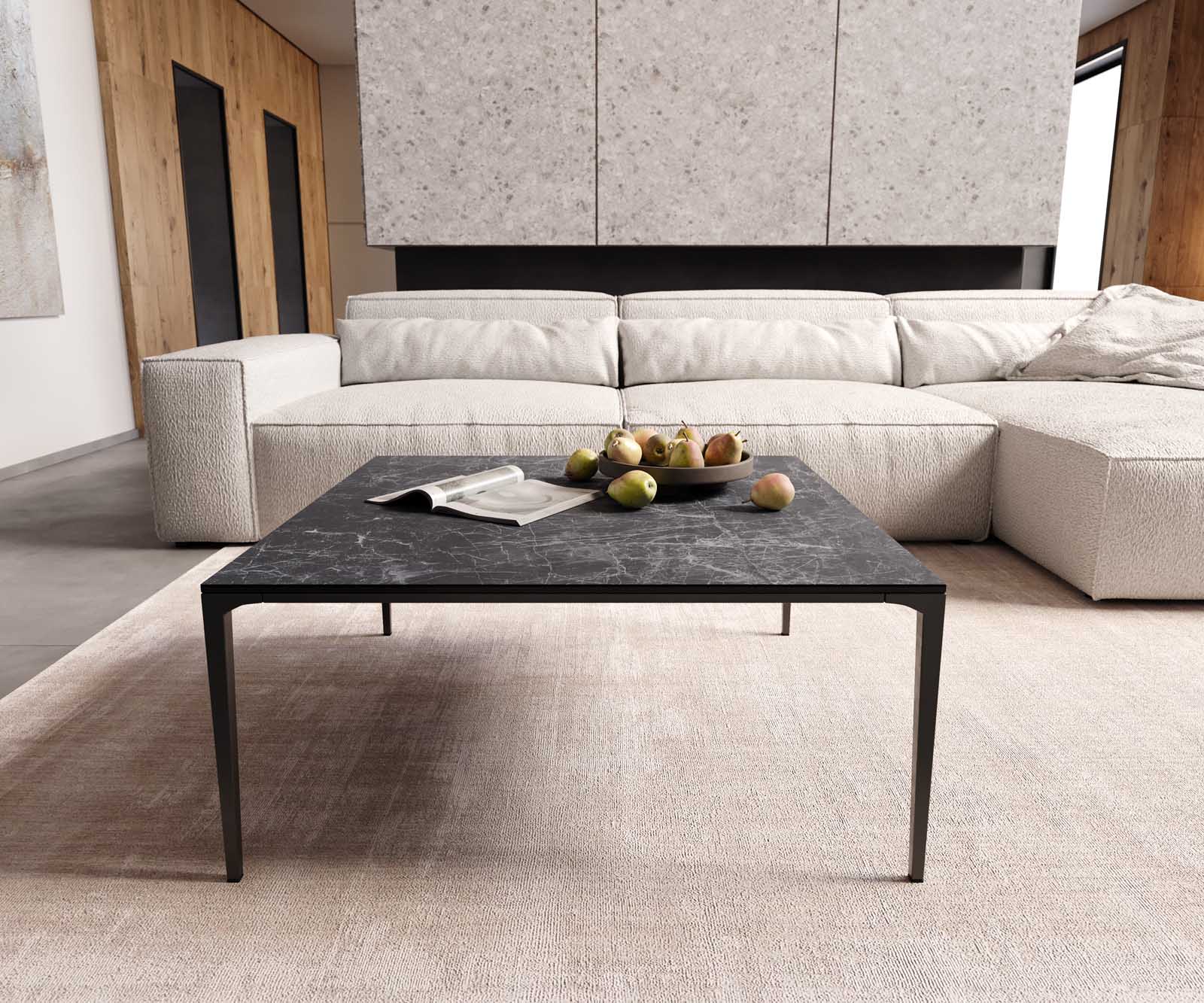 Couchtisch Levente 85x85 cm Keramik Laminam® Nero Greco Anthrazit Gestell Metall Schwarz 1