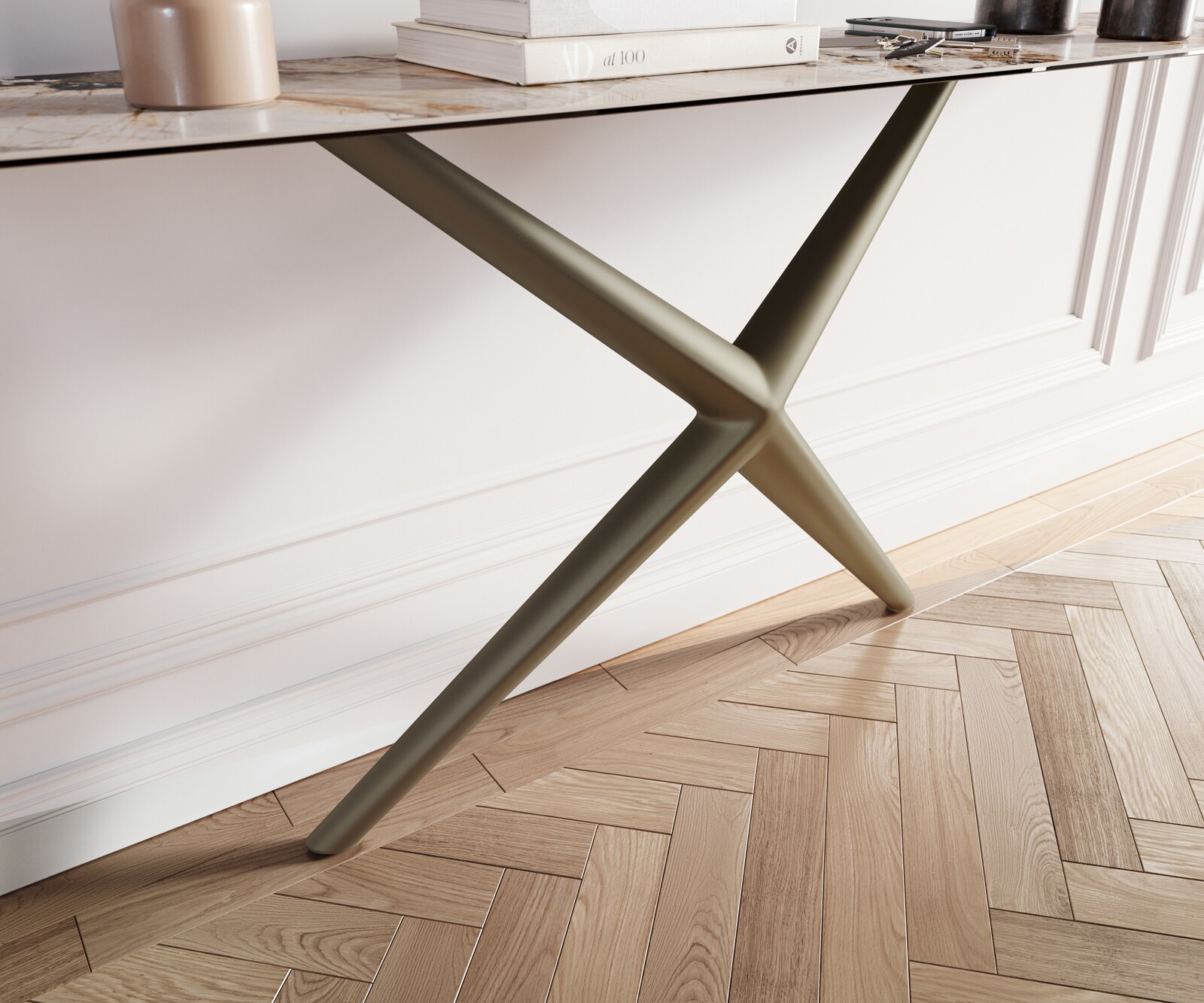 Konsolentisch Edge Boot 180x40 cm Keramik Patagonia Poliert Estelo Metall Effektfinish Titan 6