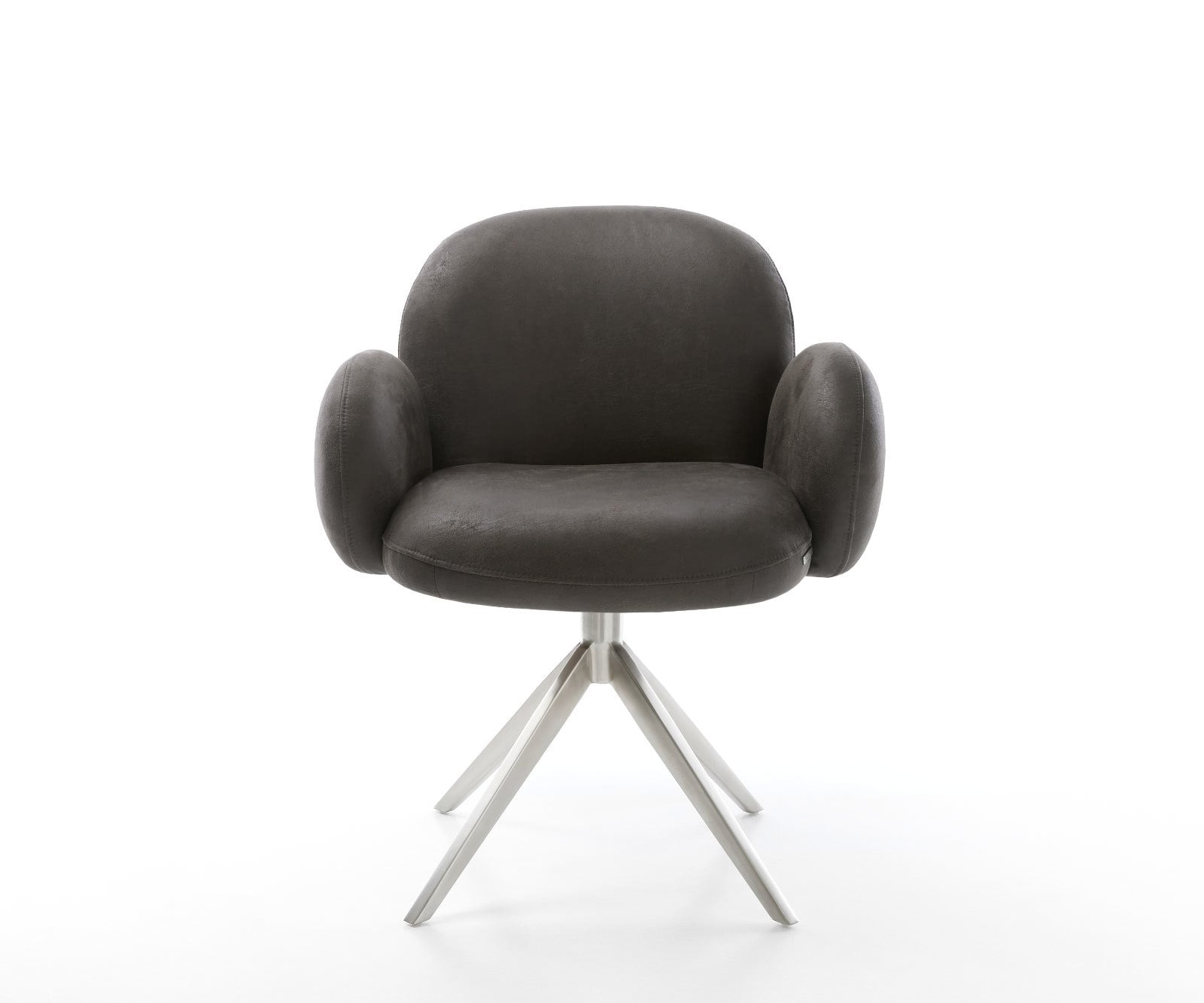 Drehstuhl Nube-Flex mit Armlehnen Mikrofaser Anthrazit Vintage Kreuzgestell breit Edelstahl 360° drehbar Wippfunktion Taschenfederkern 1