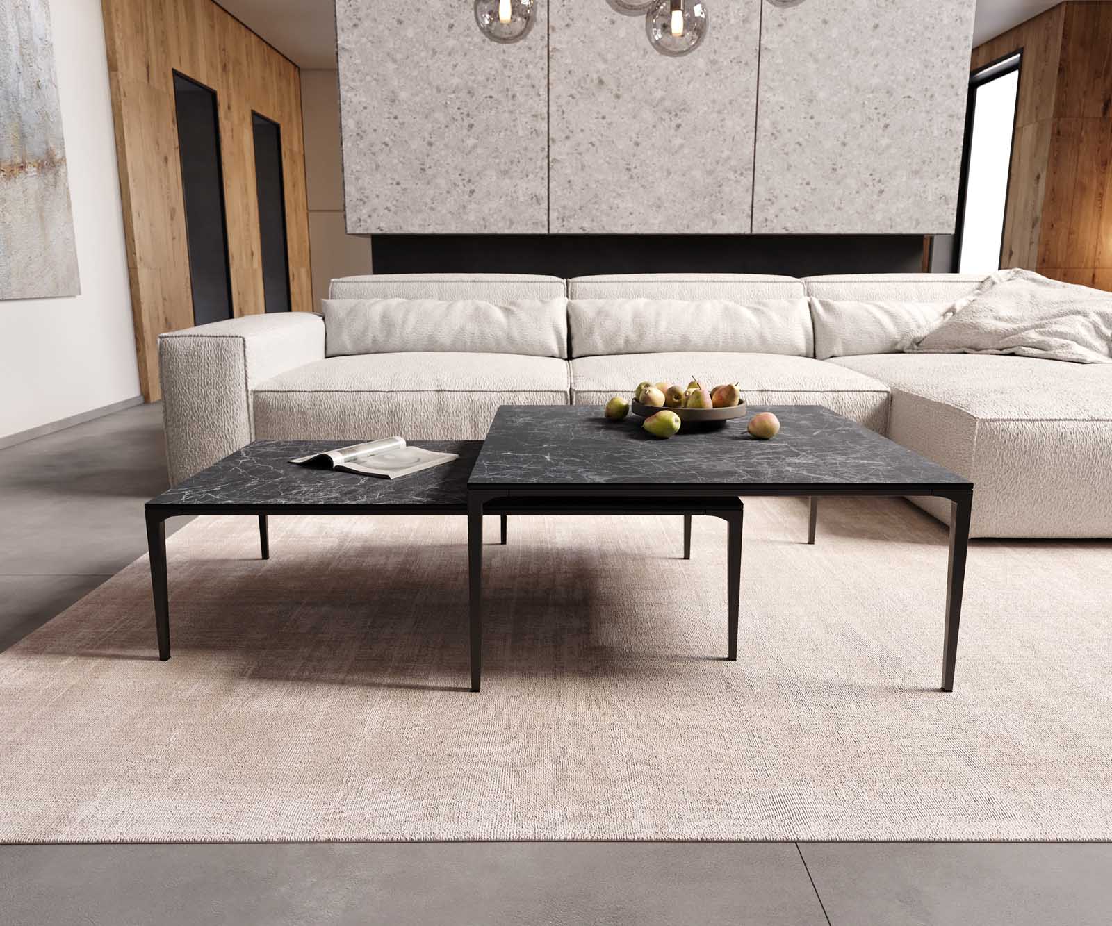 Couchtisch Levente 110x60 cm Keramik Laminam® Nero Greco Anthrazit Gestell Metall Schwarz 6