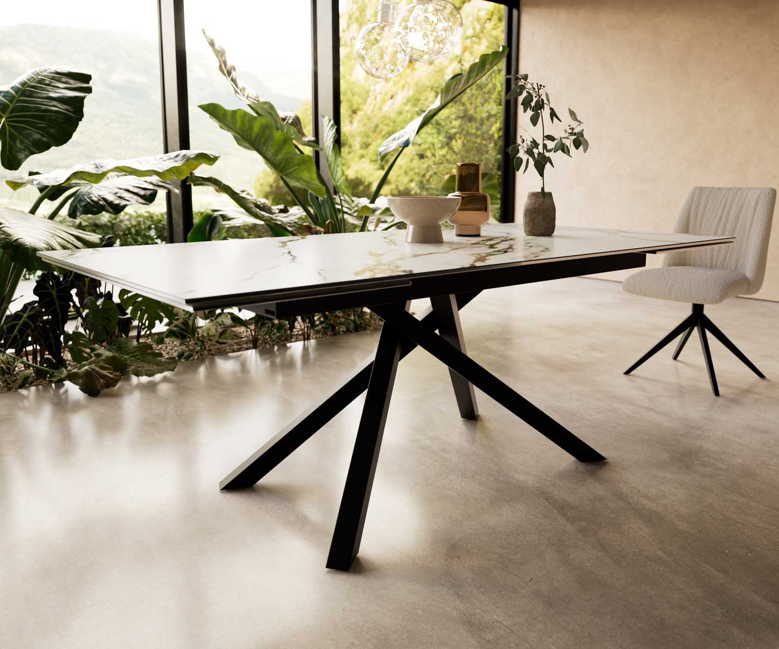 Esstisch Edge 200-300x100 Keramik Calacatta Luxe Weiß-Gold-Grau Kreuzgestell Rechteck Schwarz ausziehbar 6 Esstisch Edge 200-300x100 Keramik Calacatta Luxe Weiß-Gold-Grau Kreuzgestell Rechteck Schwarz ausziehbar 6