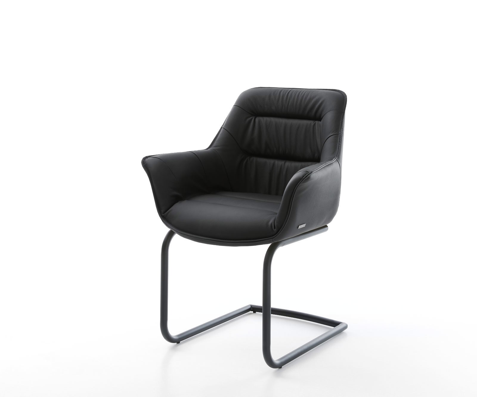 Freischwinger Kaira-Flex Echt-Leder Schwarz Freischwinger rund Schwarz günstig online kaufen