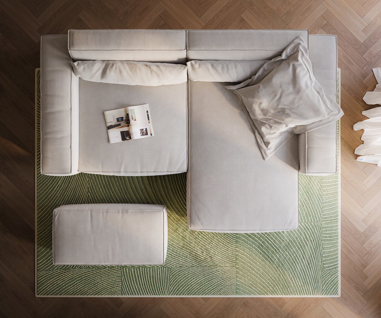 Ecksofa Sirpio XL 270x170 cm Strukturstoff Soft Beige Recamiere variabel mit Hocker 5