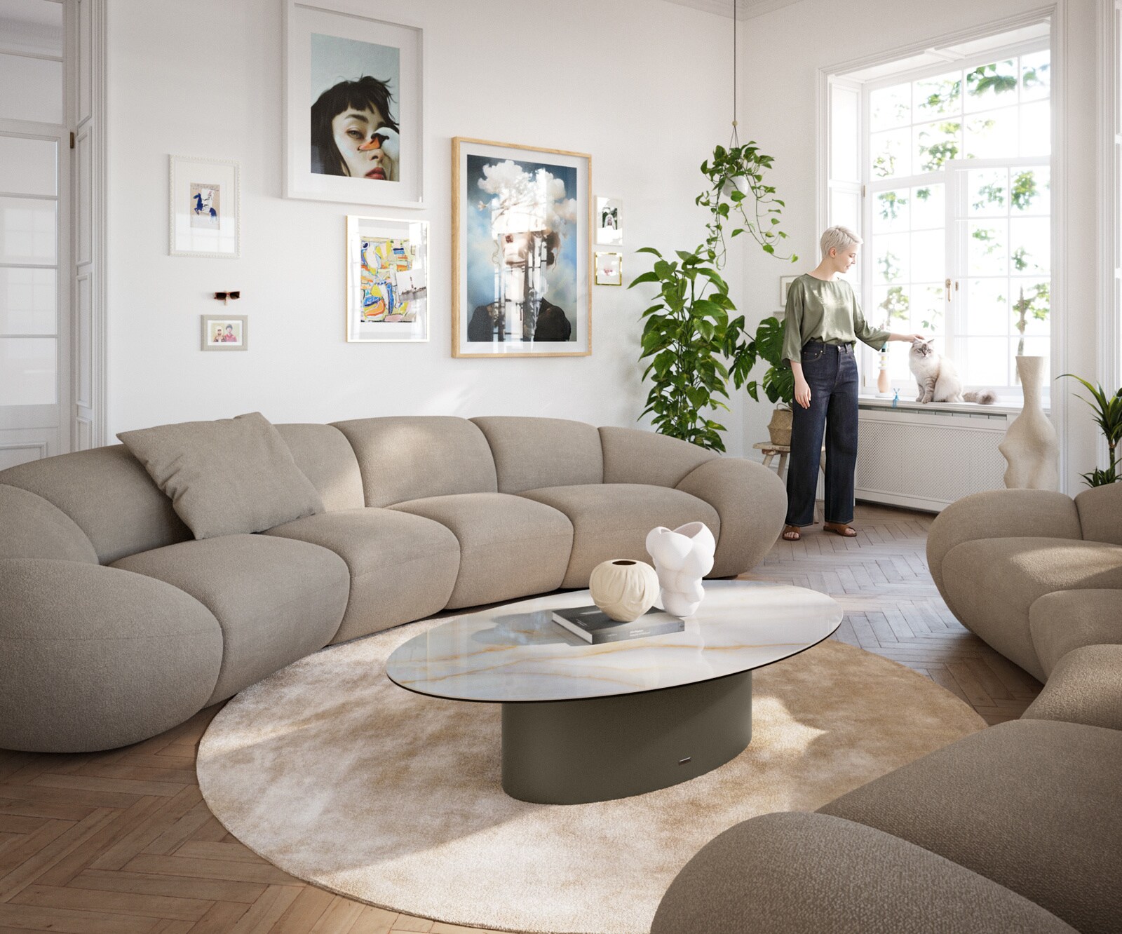 Couchtisch Edge Oval 140x80 cm Keramik Onyx Pearl Casilda Effektfinish Titan 7