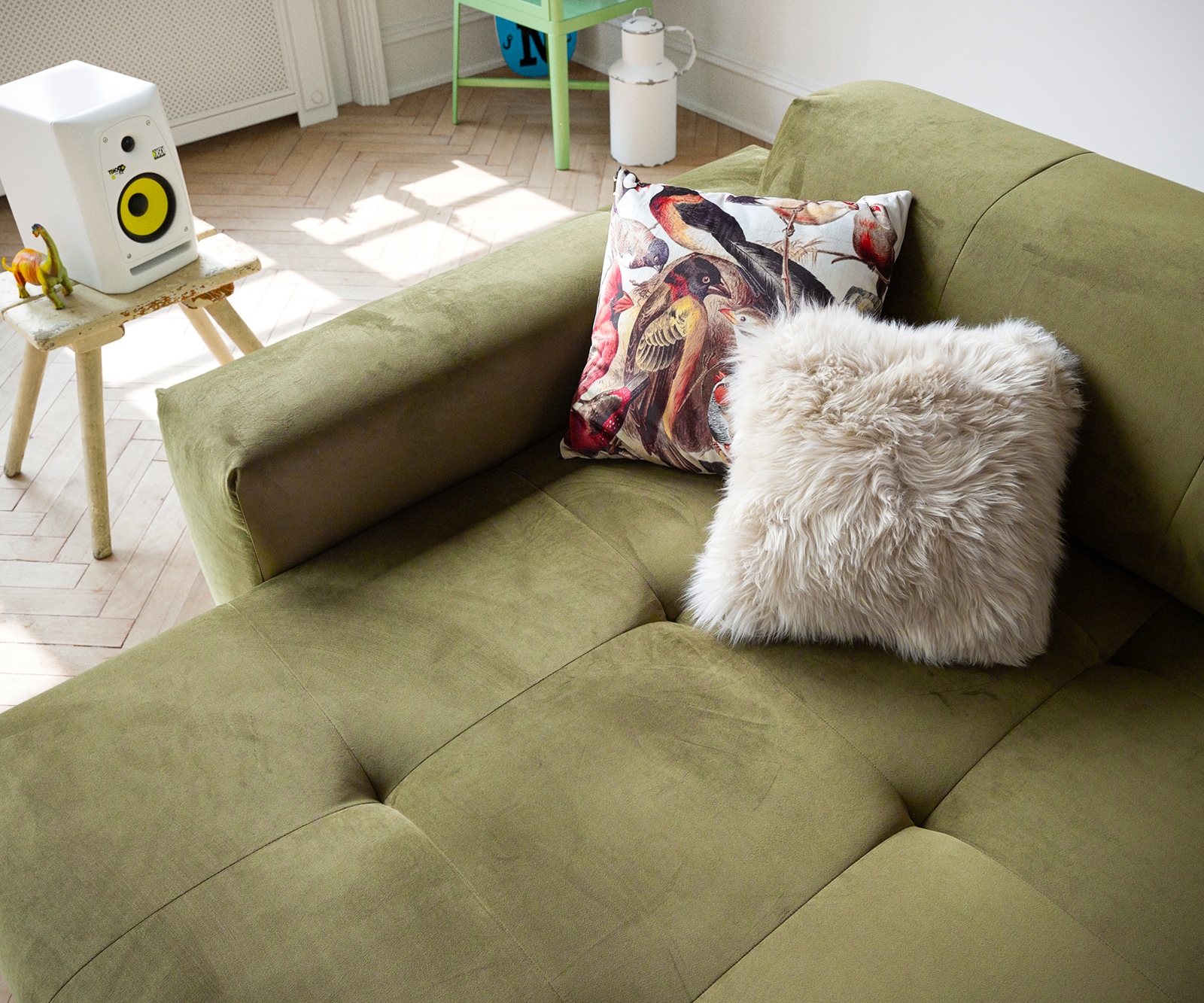 Ecksofa Lazaro 300x160 cm Samt Olive Ottomane links mit Sitztiefenverstellung 6