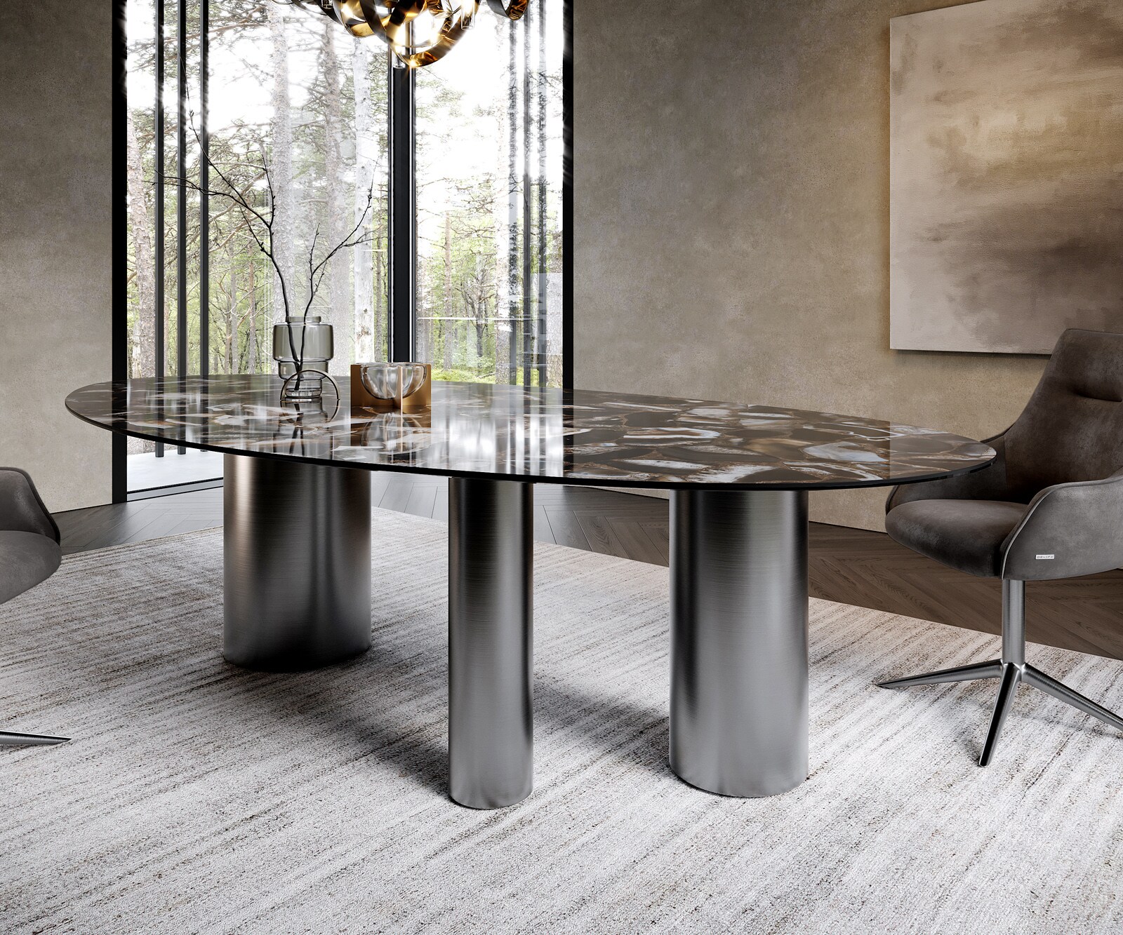 Esstisch Edge Oval 280x130 Keramik Iris FMG Agatablack Troa Edelstahl Graphit 6