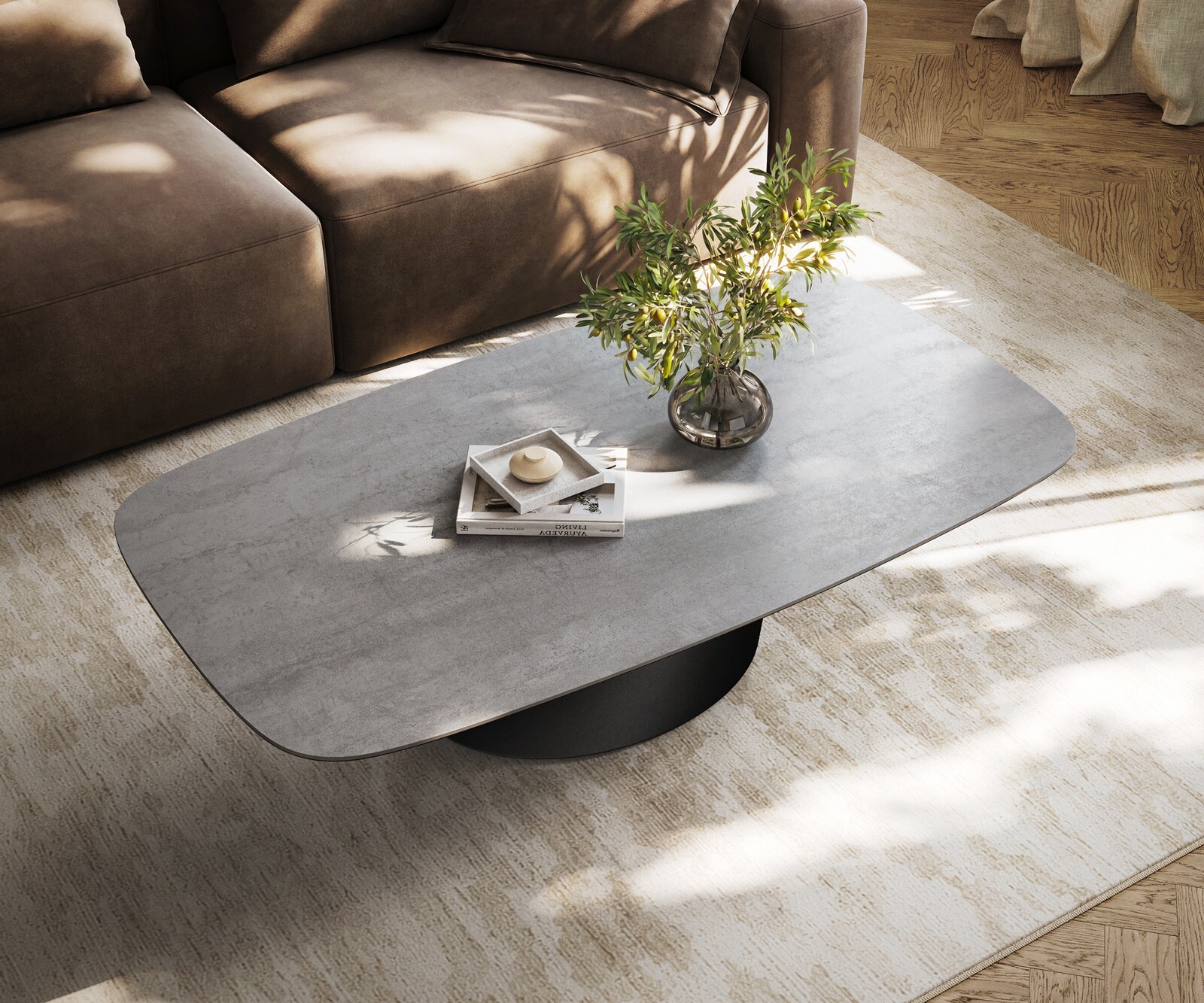 Couchtisch Edge Boot 140x80 cm Keramik Beton Grau Conis Metall Schwarz 3
