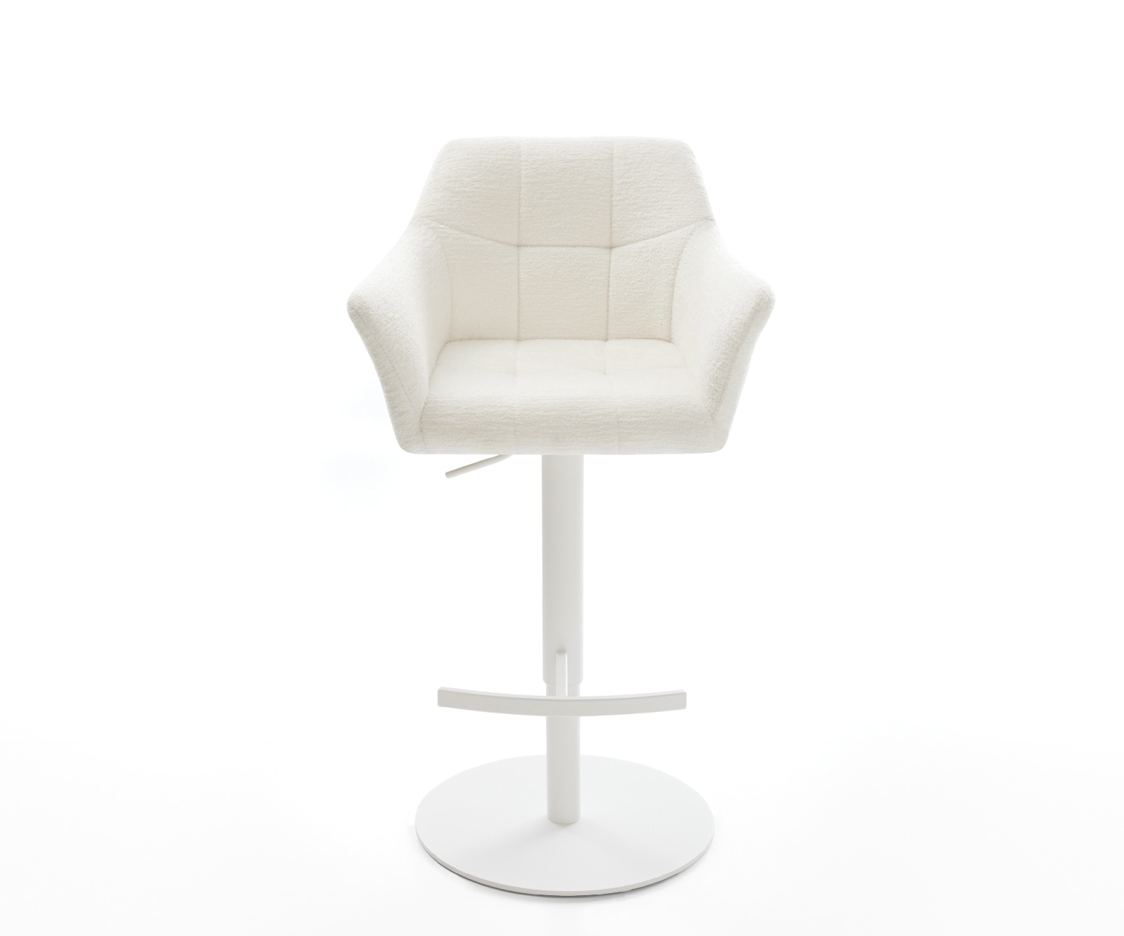 Barstuhl Yulo-Flex Bouclé Soft Beige Drehfuß höhenverstellbar Metall Weiß 2