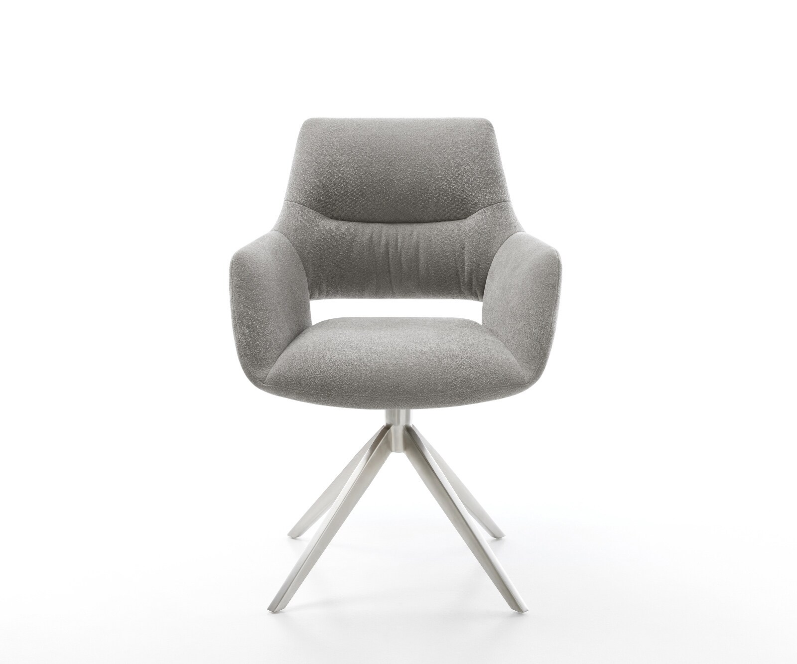 Drehstuhl Yago-Flex mit Armlehnen Strukturstoff Soft Grau Kreuzgestell breit Edelstahl 360° drehbar Wippfunktion Taschenfederkern 1