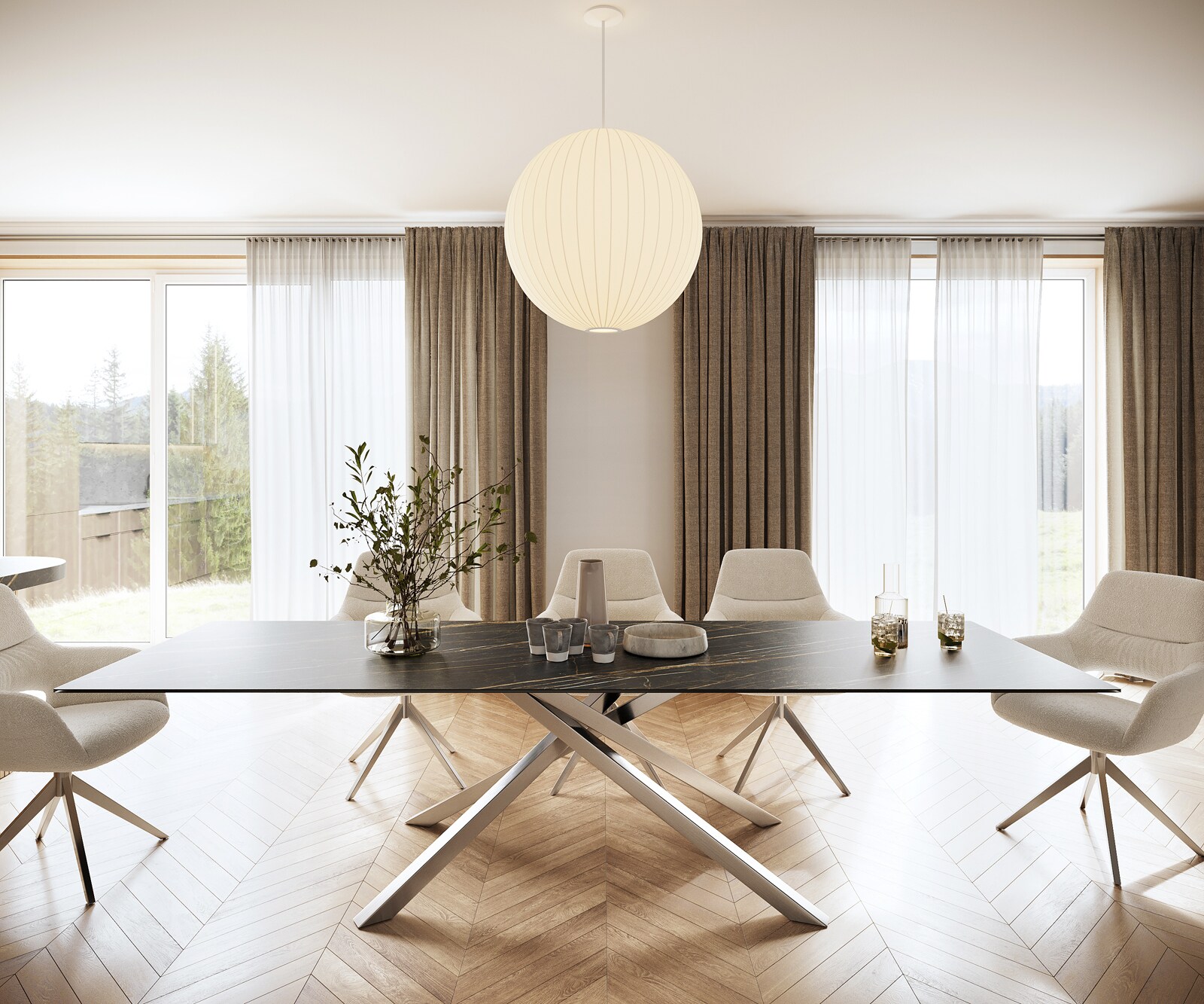 Esstisch Edge 300x100cm Keramik Laminam®Noir Desir Braun Kreuzgestell Rechteck Edelstahl 1