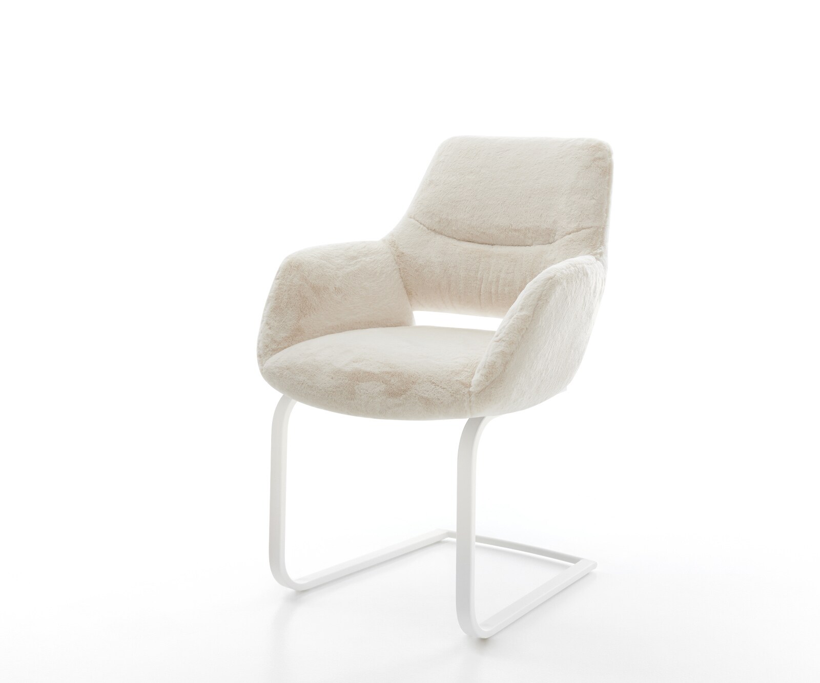 Freischwinger Yago-Flex mit Armlehnen Plüsch Creme-Weiß Freischwinger flach Weiß Taschenfederkern 1