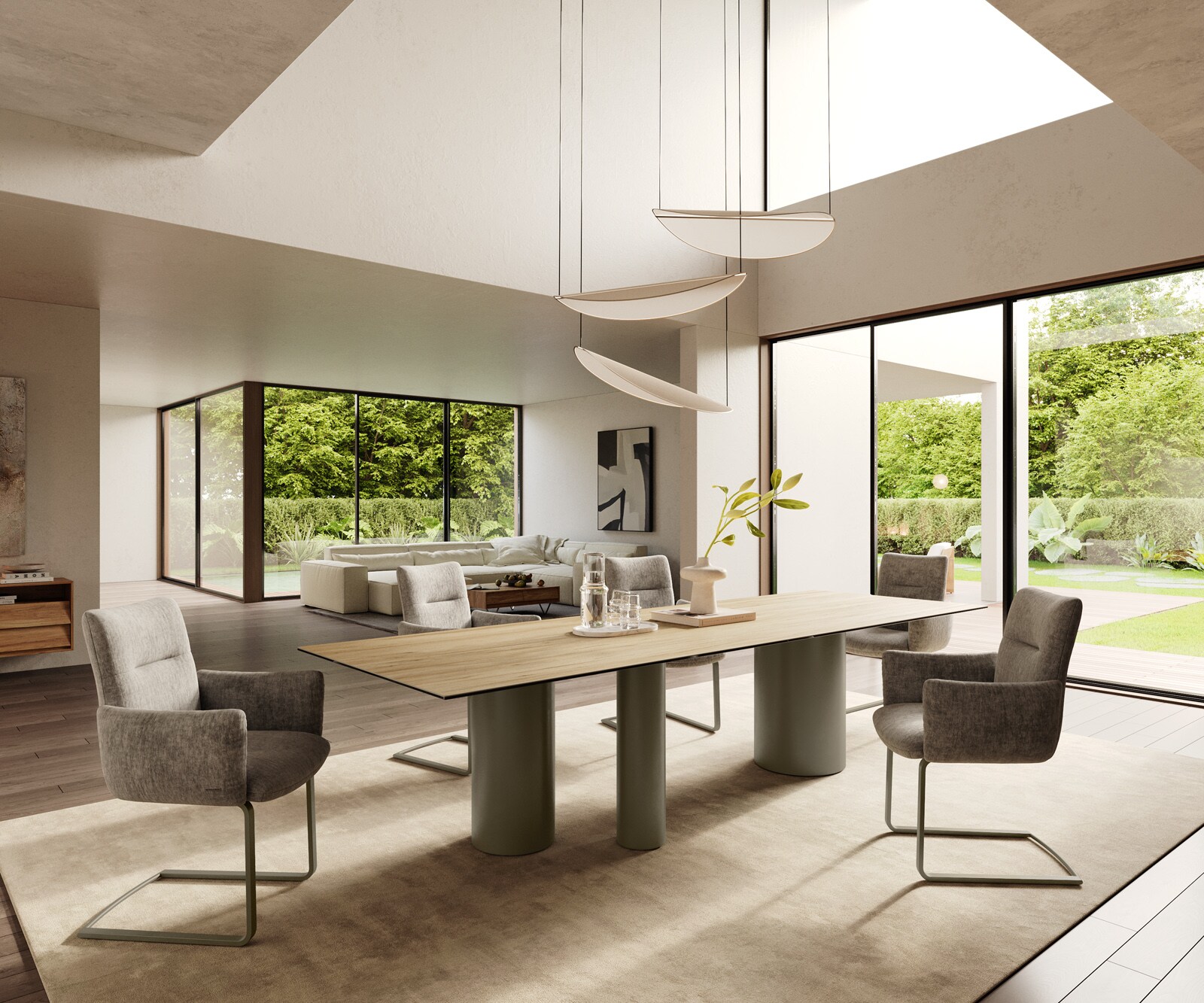 Esstisch Edge 300x100 Keramik Laminam® Sabbia Eichefarbig Troa Metall Effektfinish Titan 6