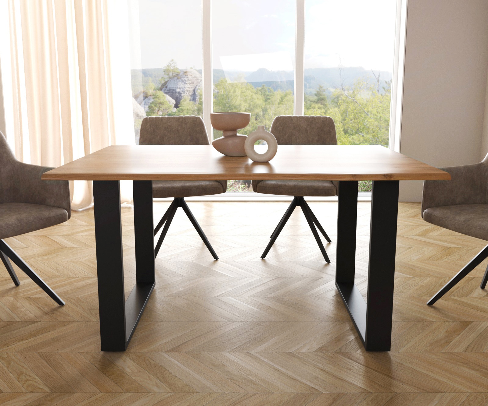 Esstisch Edge 140x90 S Akazie Natur Kufe Schwarz Live-Edge 1 Esstisch Edge 140x90 S Akazie Natur Kufe Schwarz Live-Edge 1
