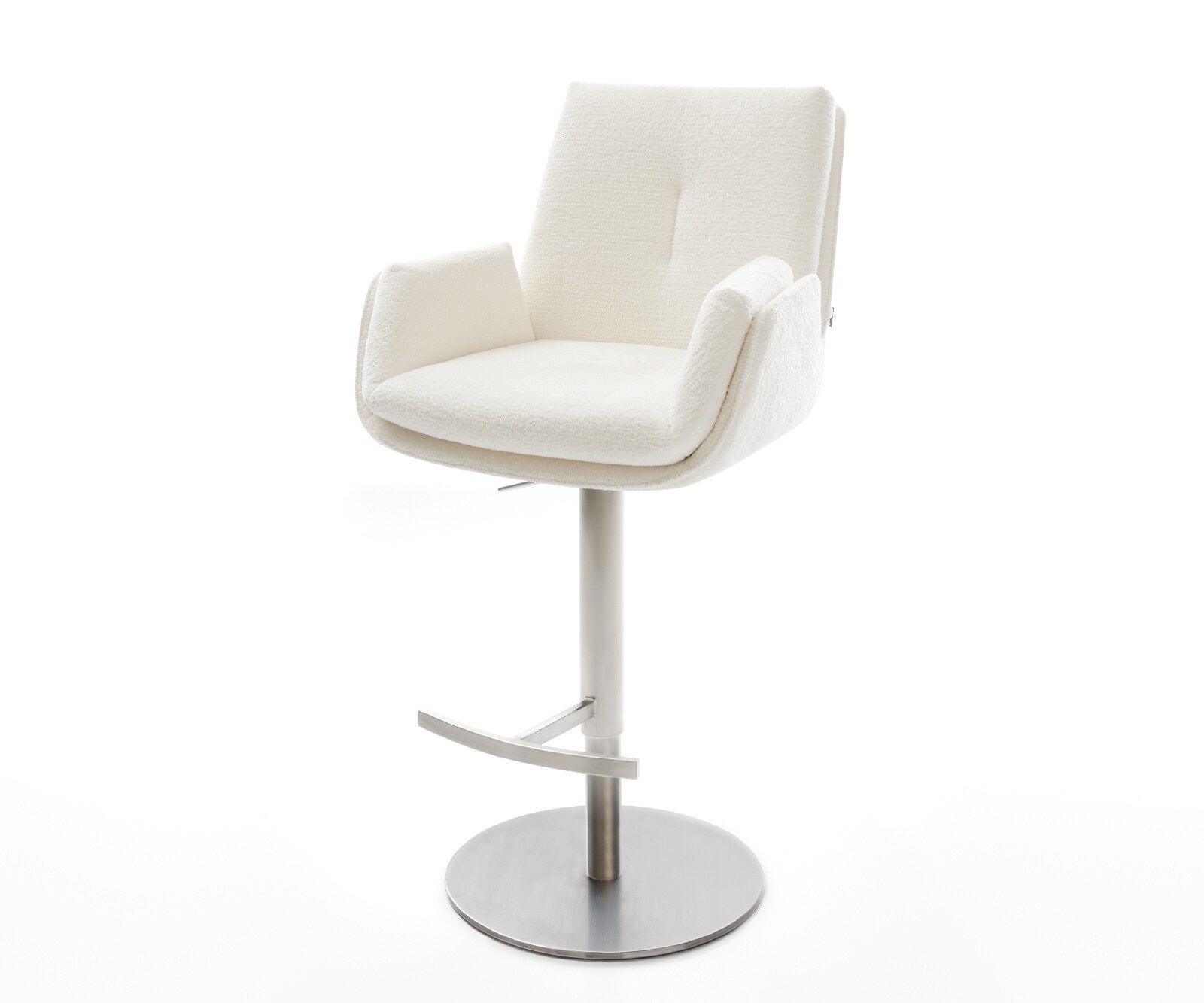 Barstuhl Clea-Flex Bouclé Soft Beige Drehfuß höhenverstellbar Edelstahl Silberfarben