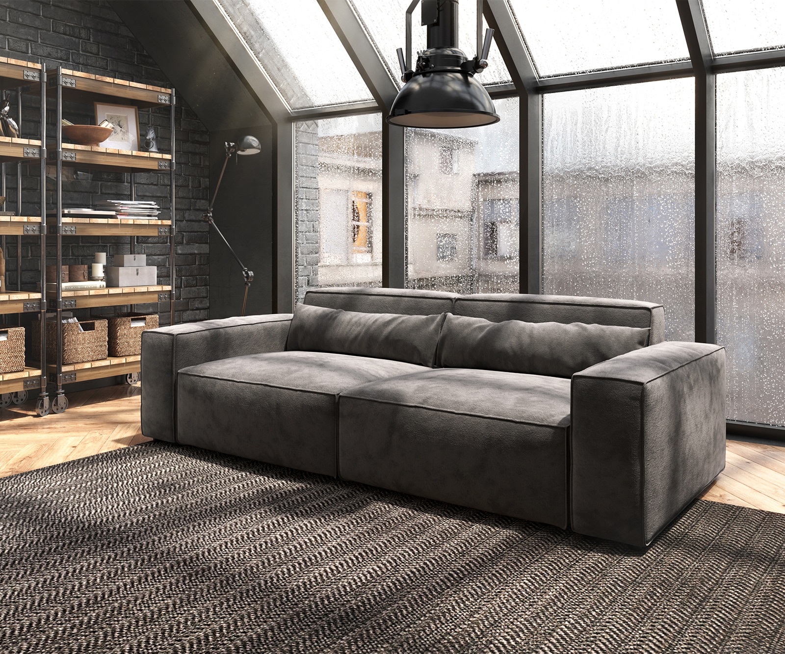 Big-Sofa Sirpio 230x95 cm Mikrofaser Khakibraun