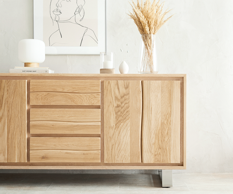Sideboard Live-Edge 170 cm Eiche Natur 3 Schübe 4 Türen 5