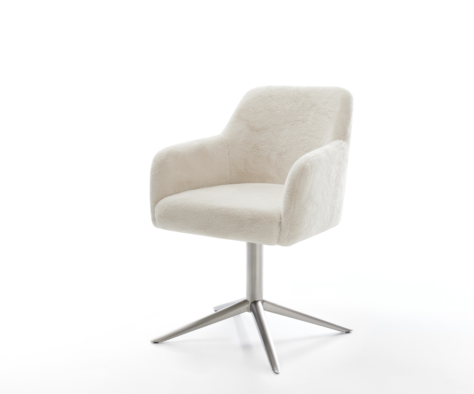 Drehstuhl Greg-Flex Plüsch Creme-Weiß Fußkreuz Edelstahl 360° drehbar Wippfunktion Taschenfederkern 1