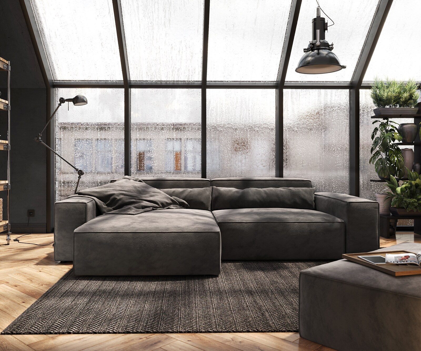 Ecksofa Sirpio XL 270x170 cm Mikrofaser Khakibraun Recamiere variabel mit Hocker 1