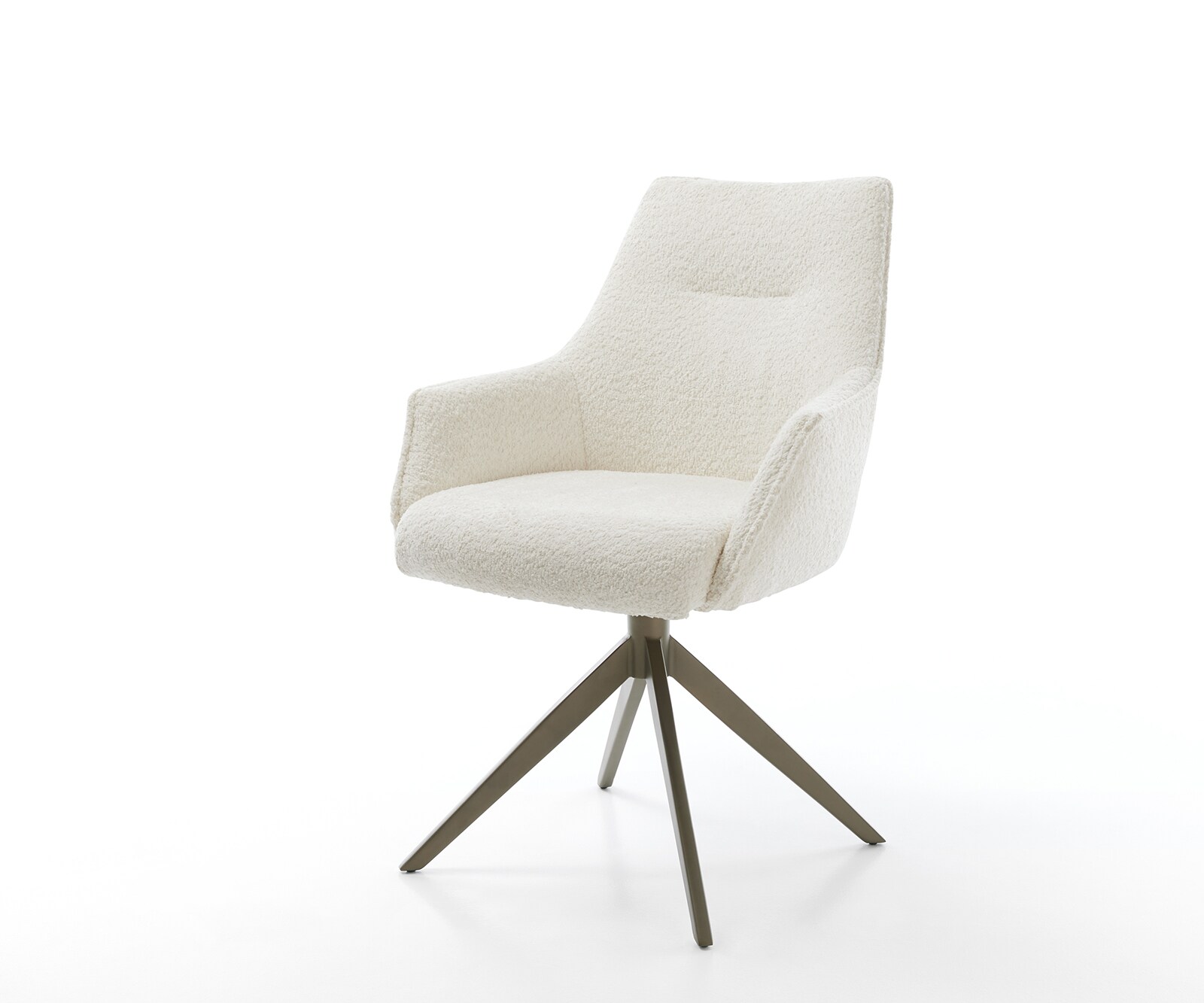 Drehstuhl Alja-Flex mit Armlehnen Bouclé Weiß Kreuzgestell breit Effektfinish Titan 360° drehbar Taschenfederkern