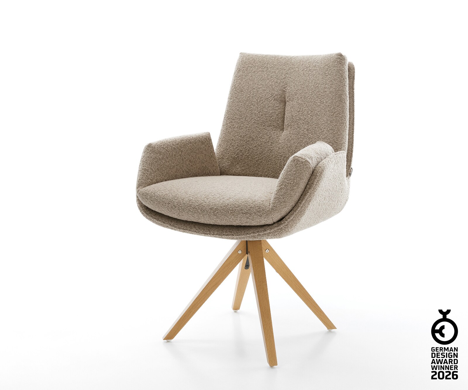 Drehstuhl Clea-Flex Bouclé Schlamm Holzgestell kantig Natur 360° drehbar