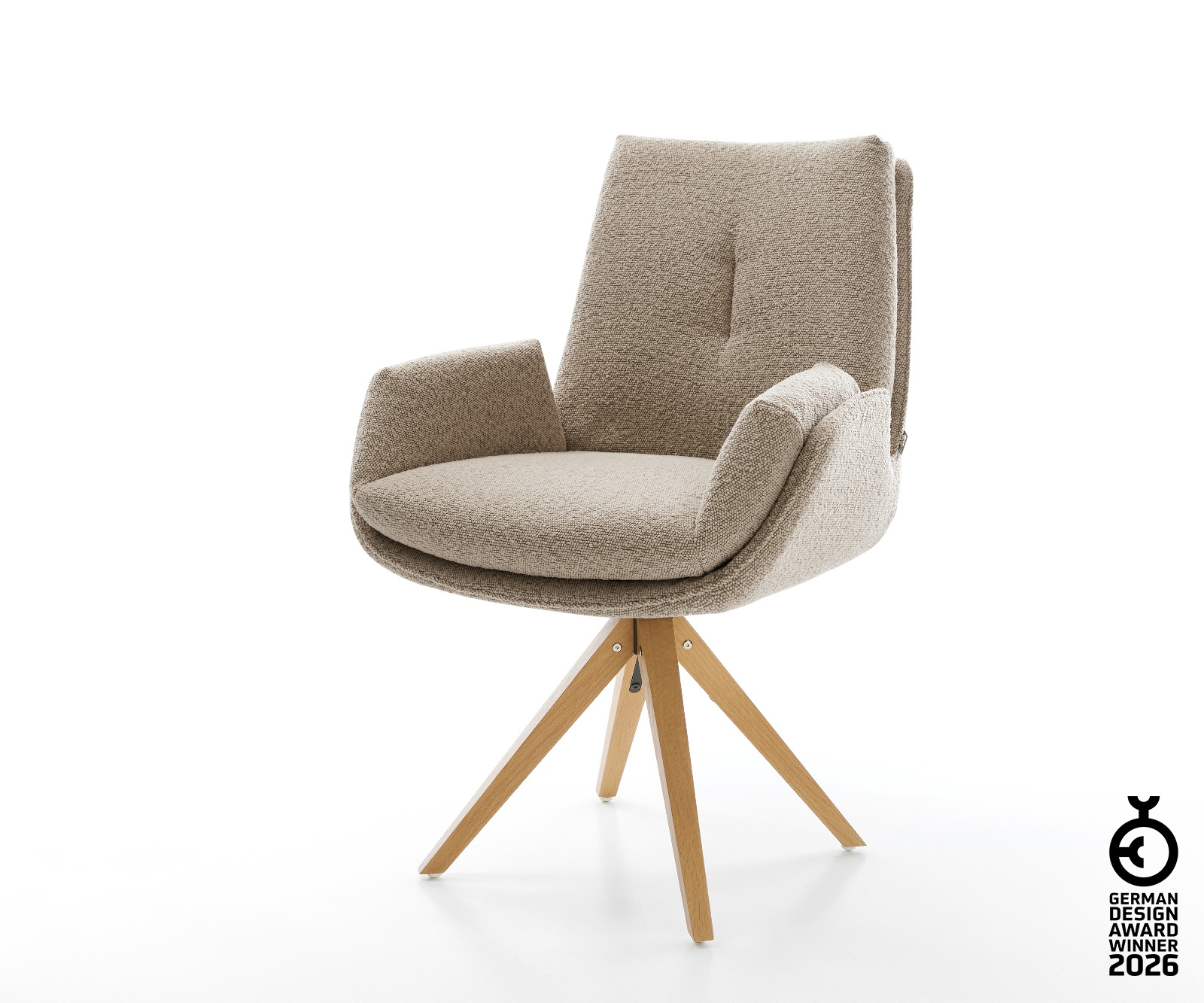 Drehstuhl Clea-Flex Bouclé Schlamm Holzgestell kantig Natur 360° drehbar